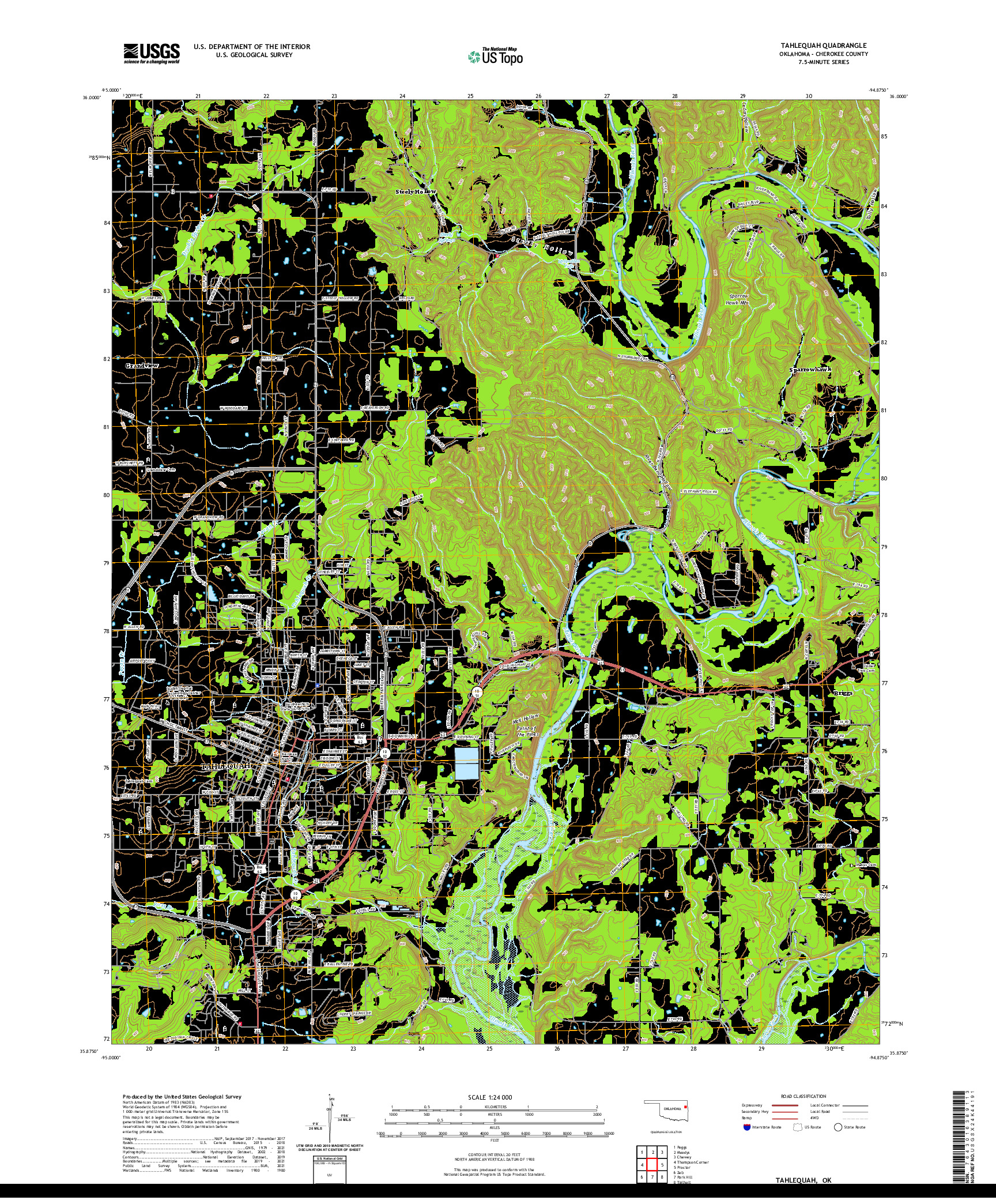 US TOPO 7.5-MINUTE MAP FOR TAHLEQUAH, OK