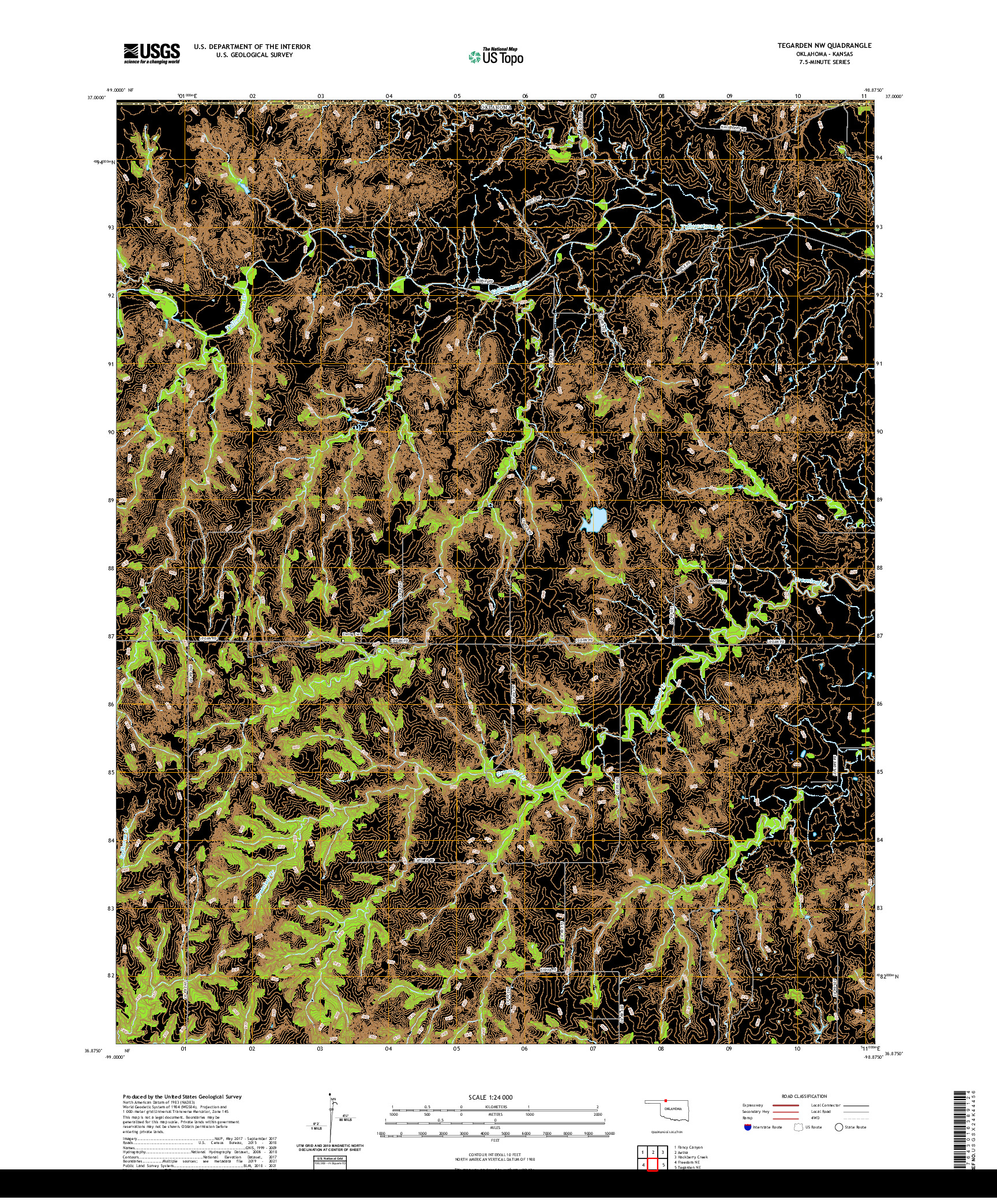 US TOPO 7.5-MINUTE MAP FOR TEGARDEN NW, OK,KS