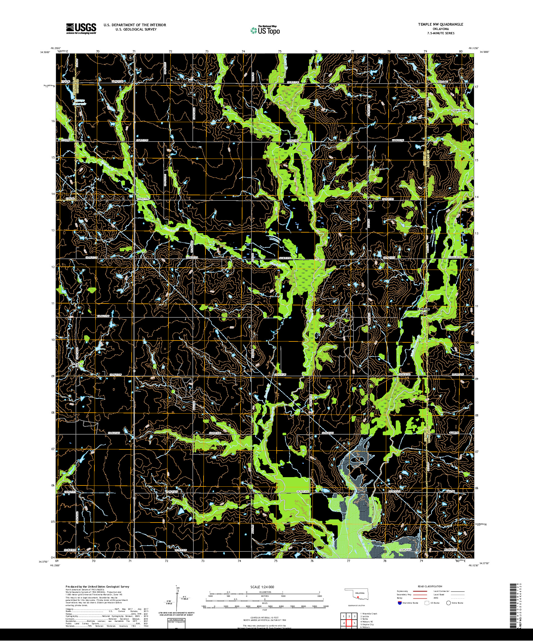 US TOPO 7.5-MINUTE MAP FOR TEMPLE NW, OK