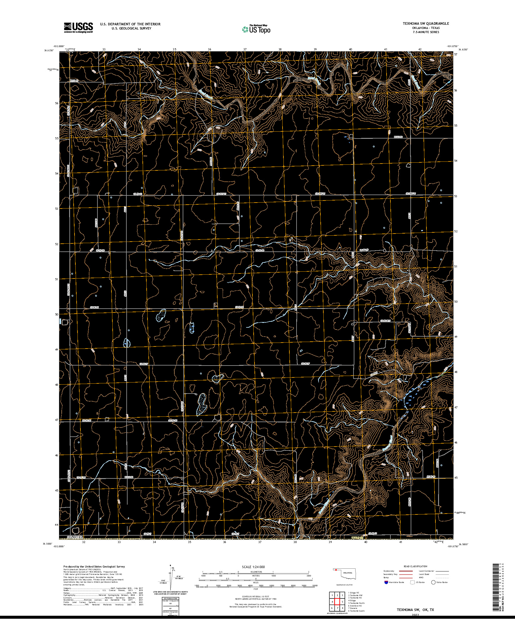 US TOPO 7.5-MINUTE MAP FOR TEXHOMA SW, OK,TX