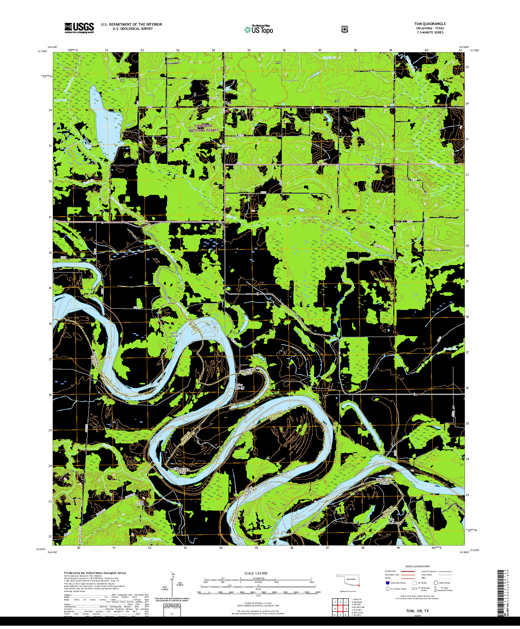 US TOPO 7.5-MINUTE MAP FOR TOM, OK,TX