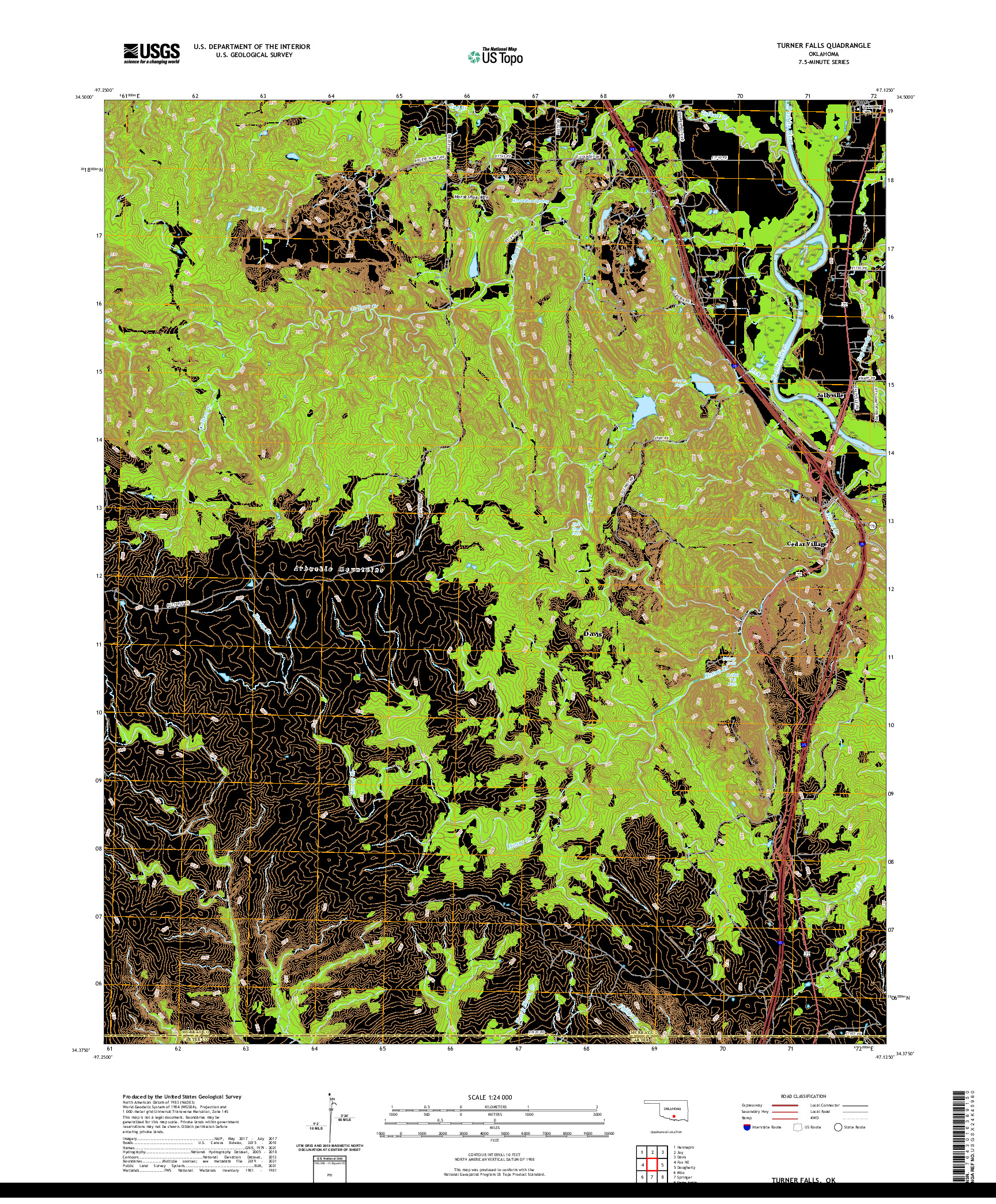 US TOPO 7.5-MINUTE MAP FOR TURNER FALLS, OK