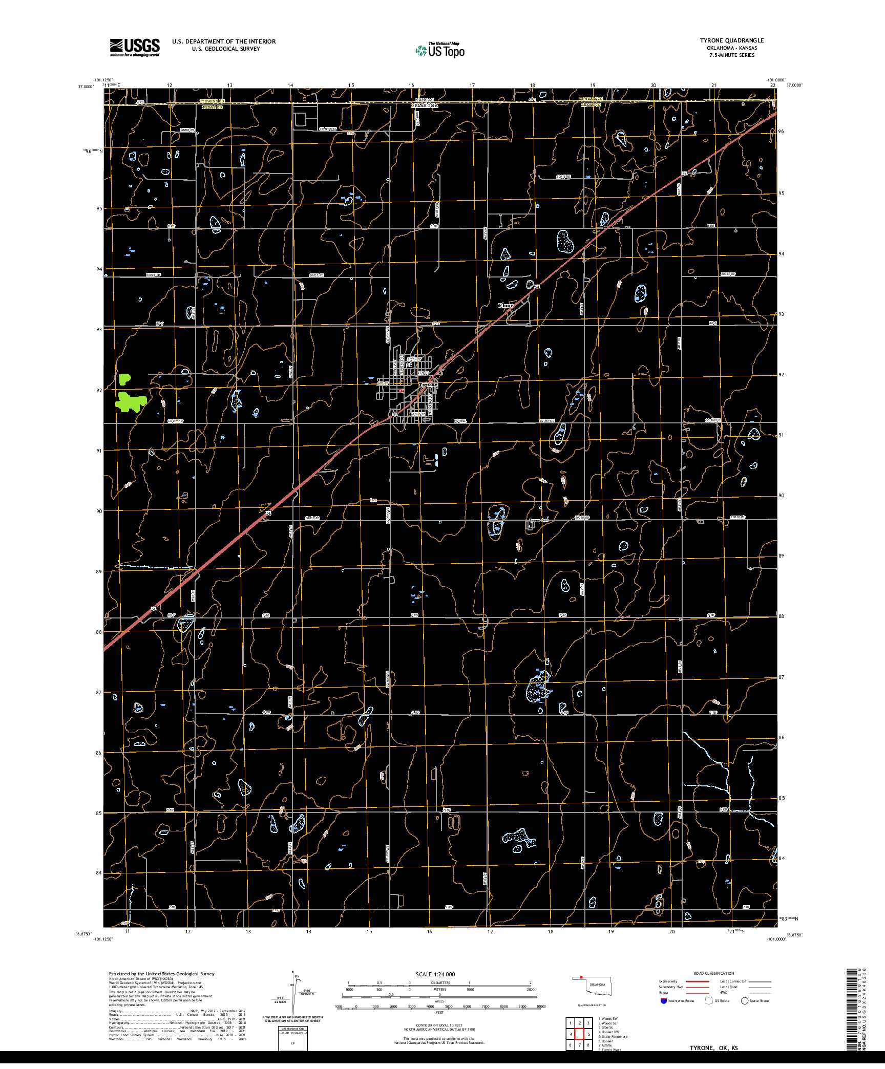 US TOPO 7.5-MINUTE MAP FOR TYRONE, OK,KS