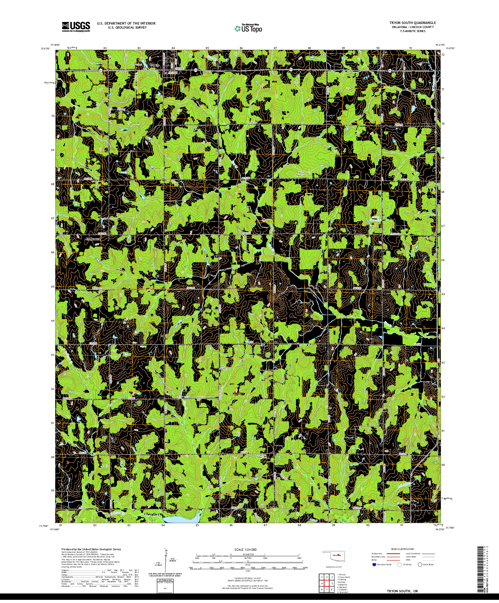 US TOPO 7.5-MINUTE MAP FOR TRYON SOUTH, OK