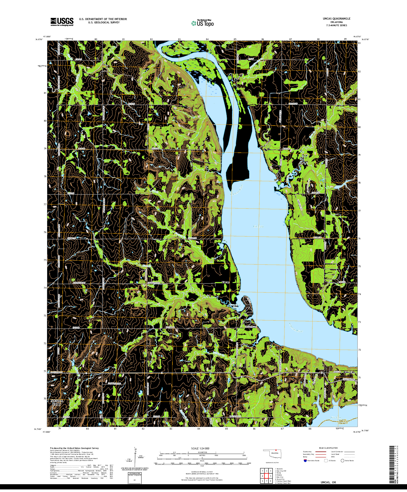 US TOPO 7.5-MINUTE MAP FOR UNCAS, OK