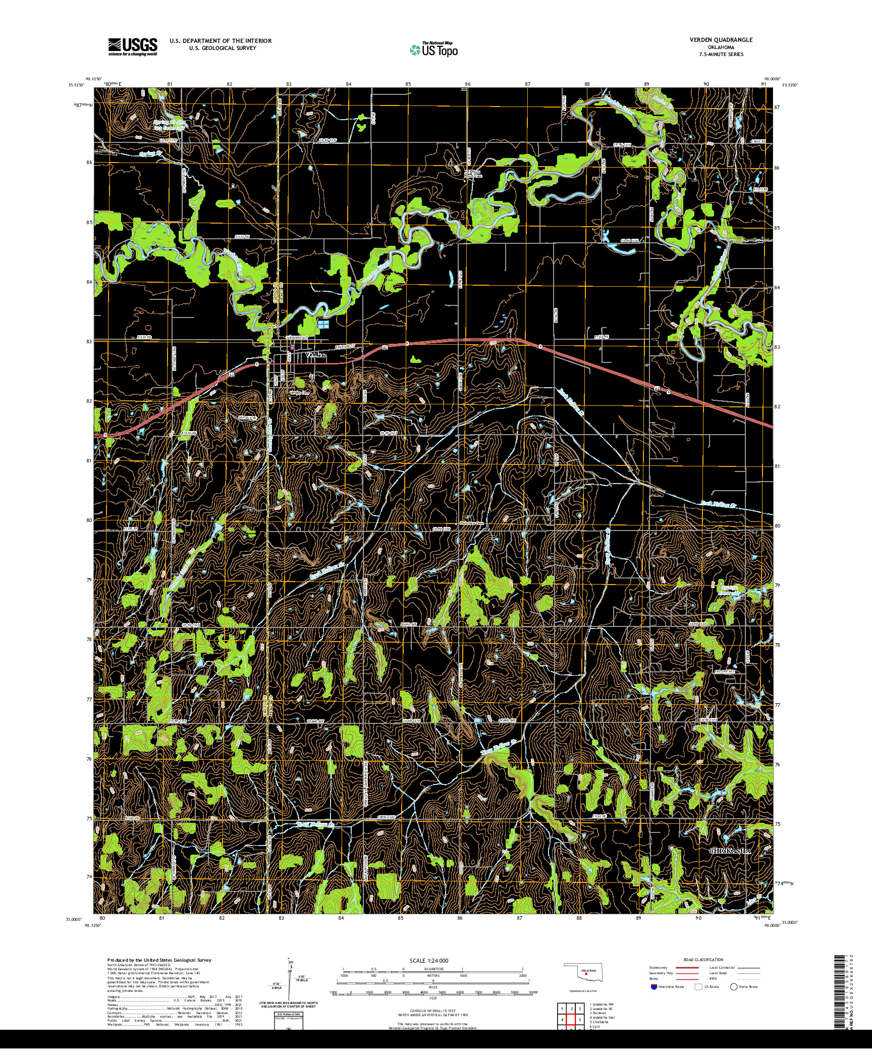 US TOPO 7.5-MINUTE MAP FOR VERDEN, OK