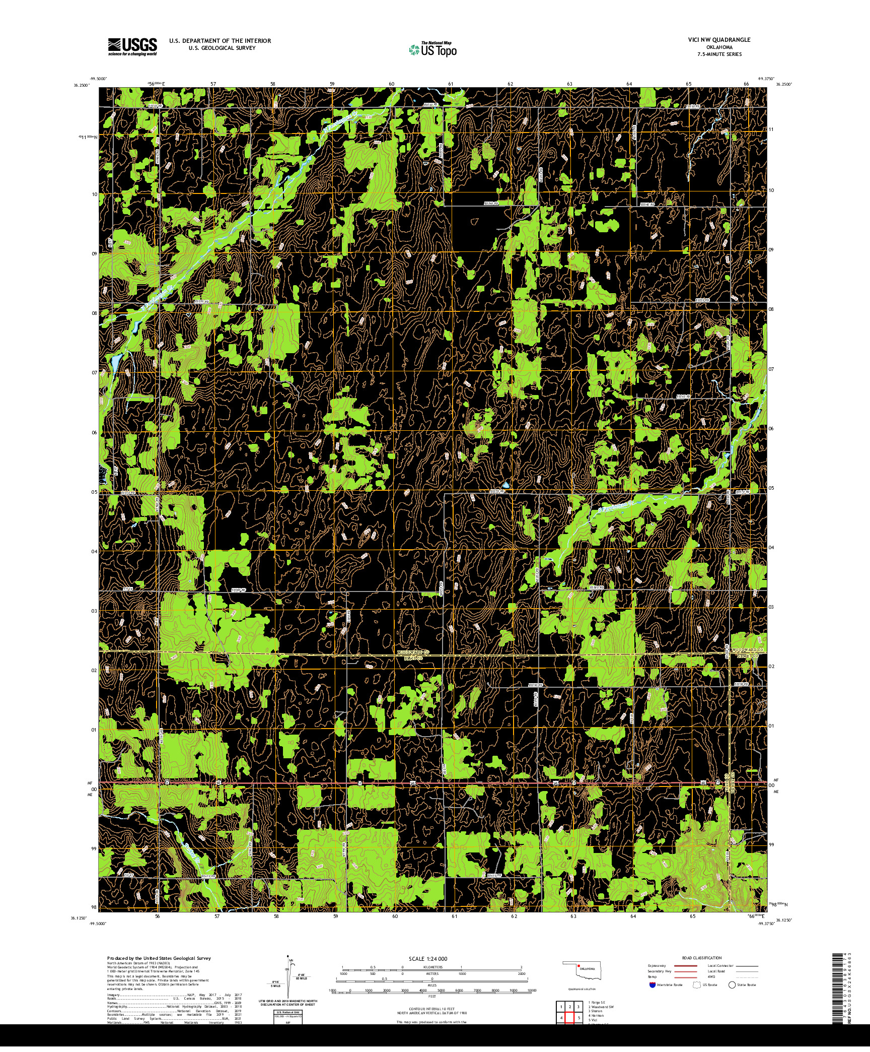 US TOPO 7.5-MINUTE MAP FOR VICI NW, OK