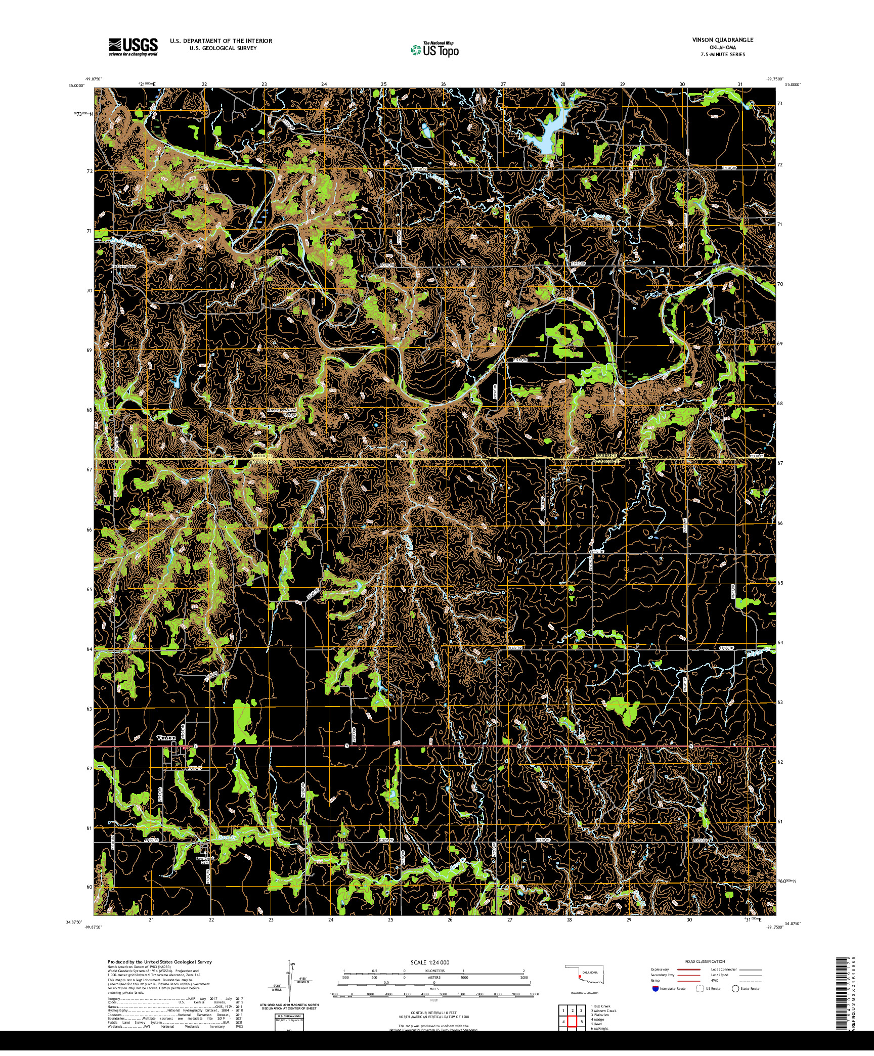 US TOPO 7.5-MINUTE MAP FOR VINSON, OK