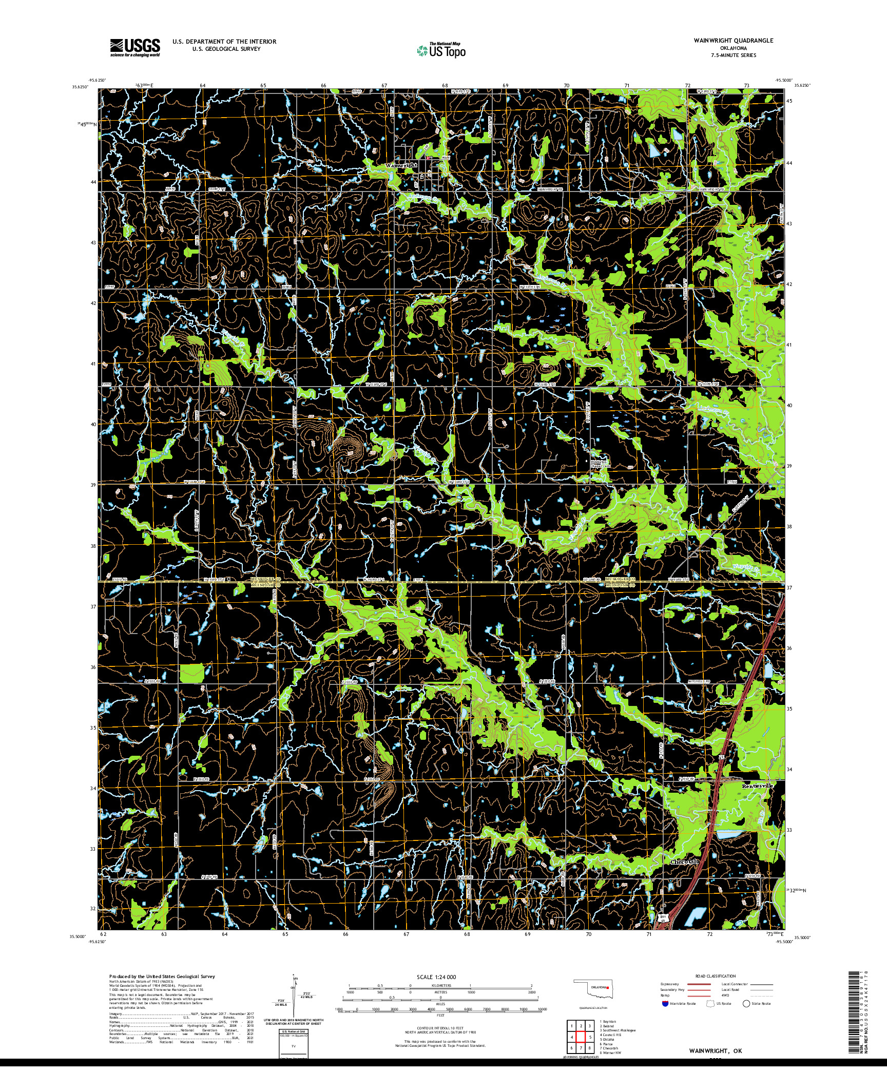 US TOPO 7.5-MINUTE MAP FOR WAINWRIGHT, OK