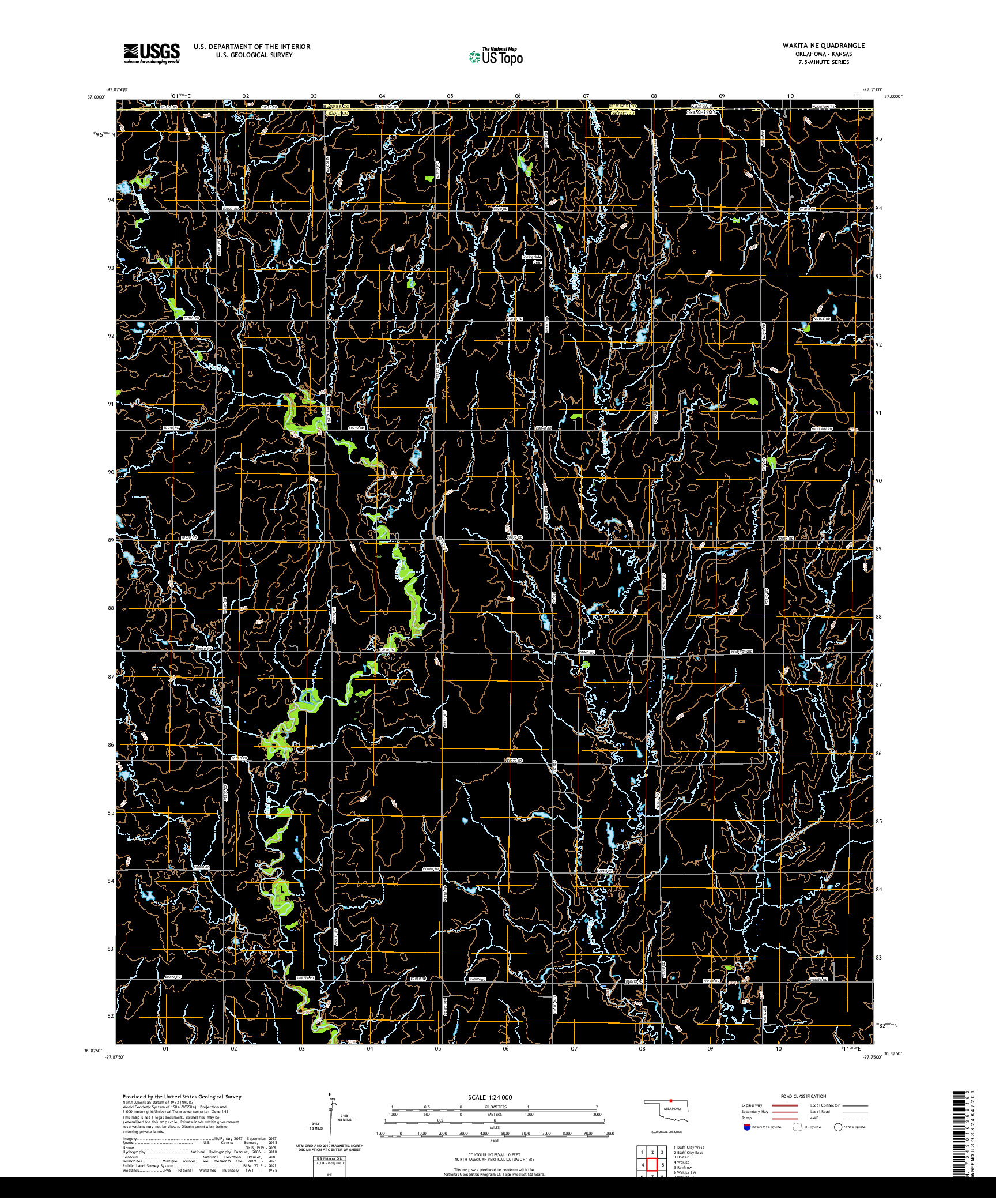 US TOPO 7.5-MINUTE MAP FOR WAKITA NE, OK,KS