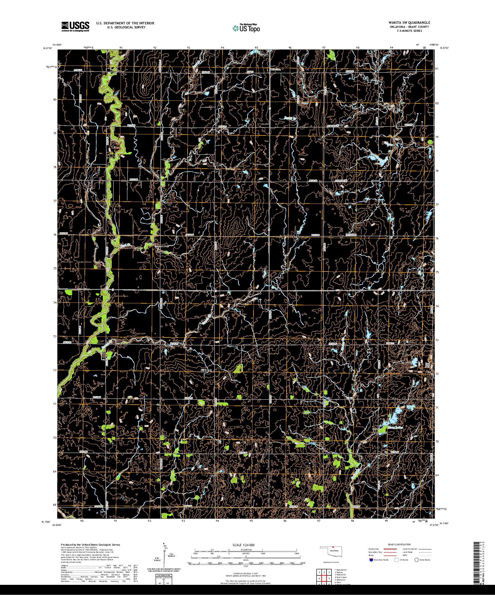 US TOPO 7.5-MINUTE MAP FOR WAKITA SW, OK