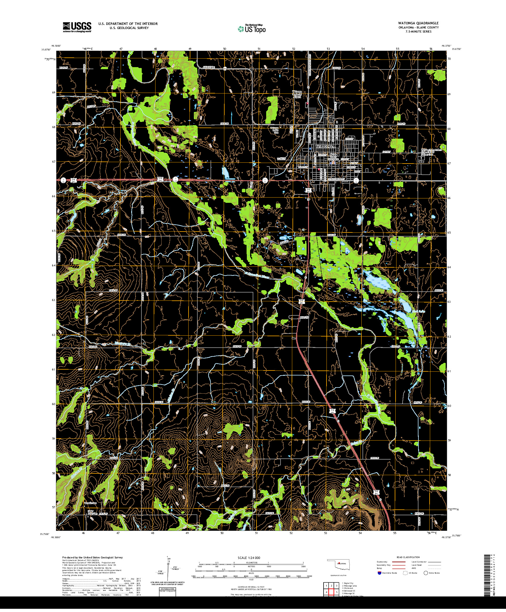 US TOPO 7.5-MINUTE MAP FOR WATONGA, OK