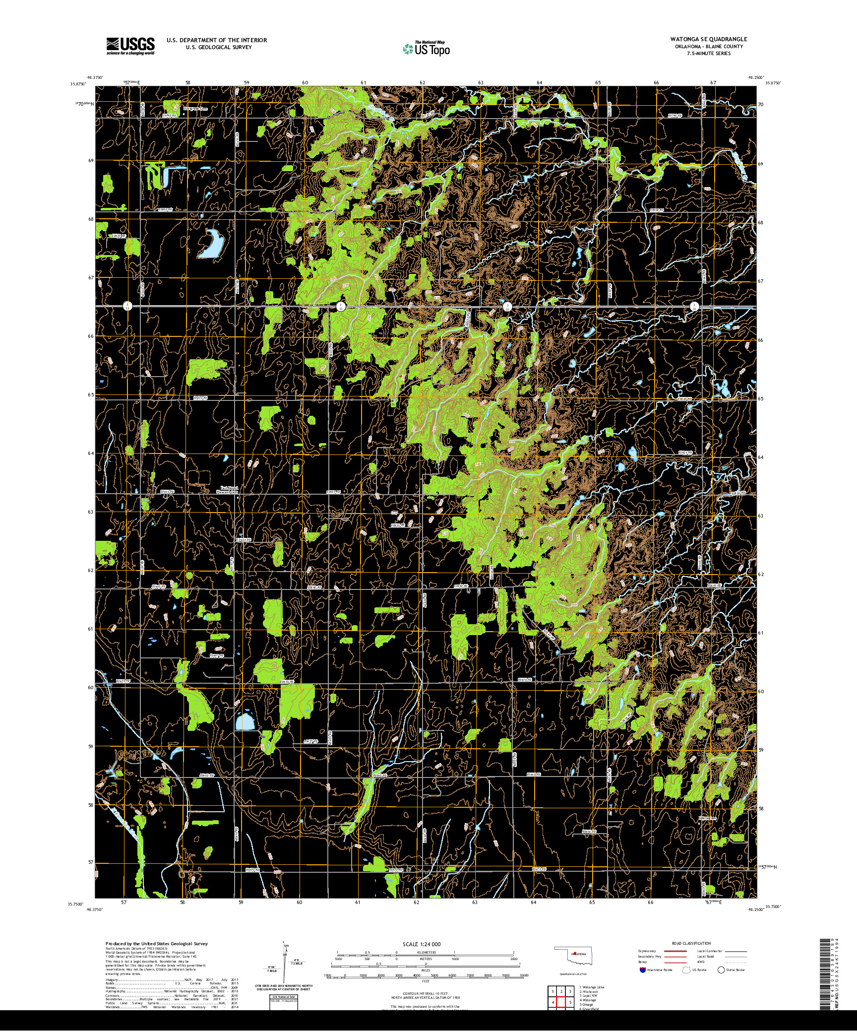 US TOPO 7.5-MINUTE MAP FOR WATONGA SE, OK