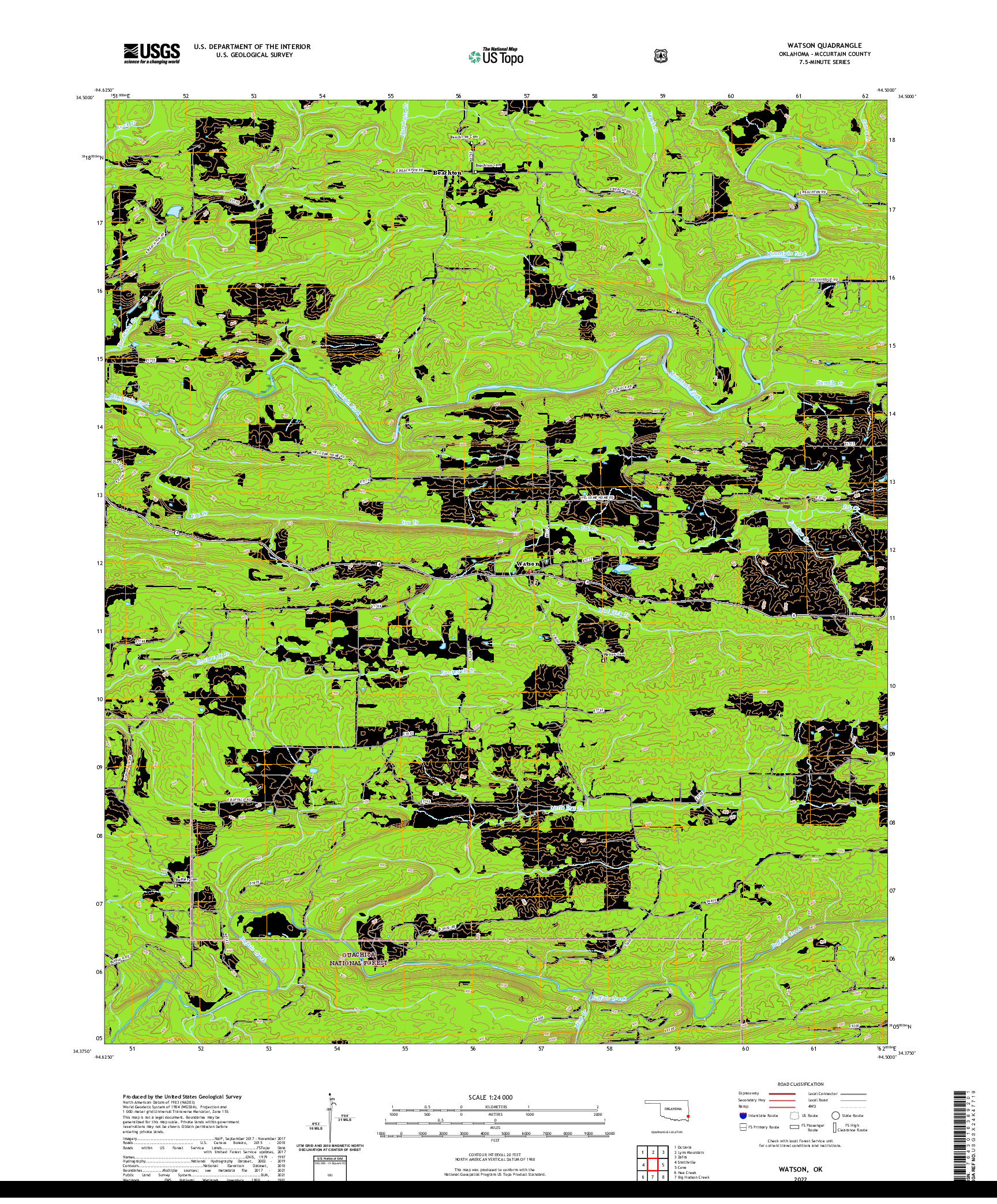 US TOPO 7.5-MINUTE MAP FOR WATSON, OK