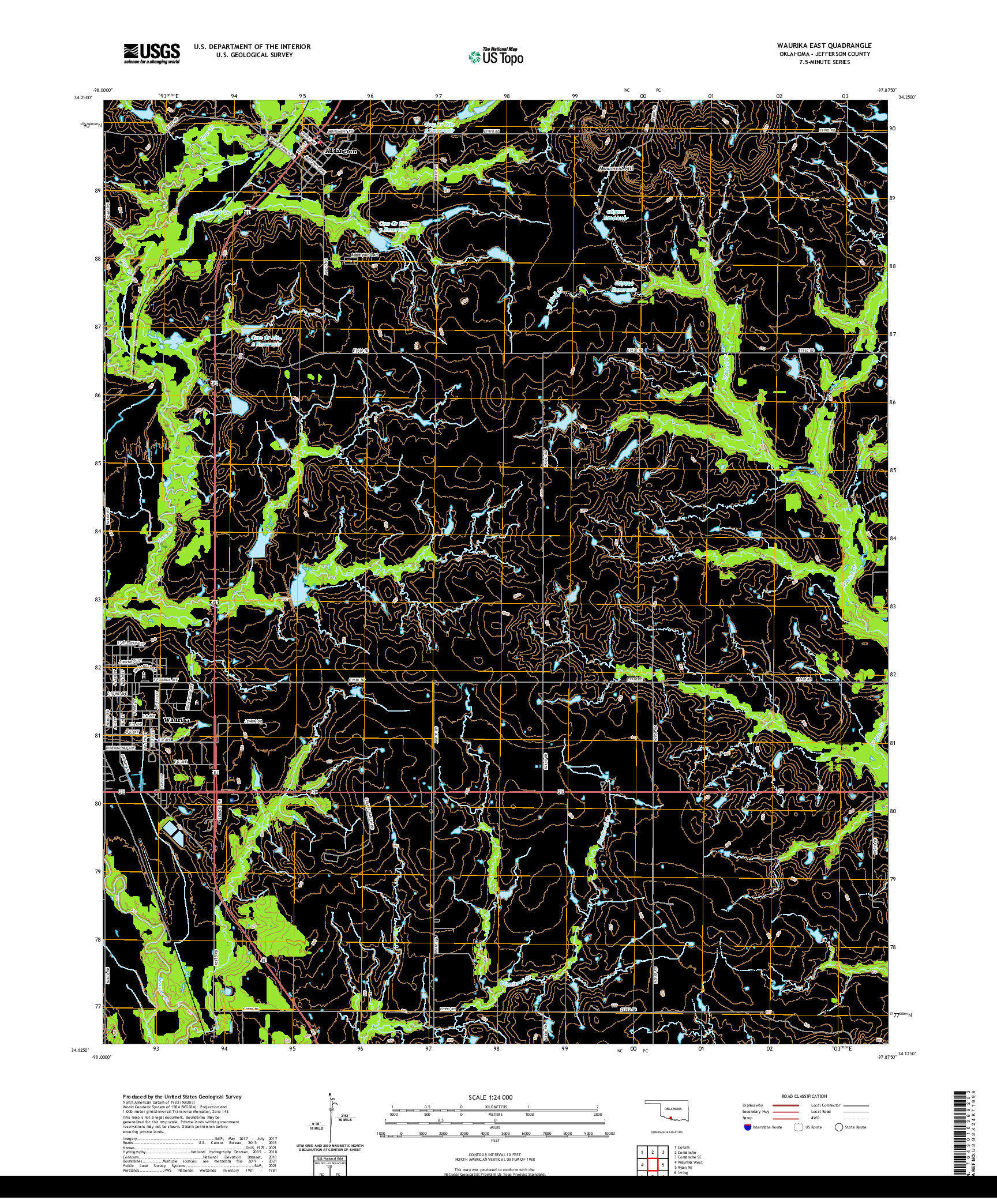 US TOPO 7.5-MINUTE MAP FOR WAURIKA EAST, OK