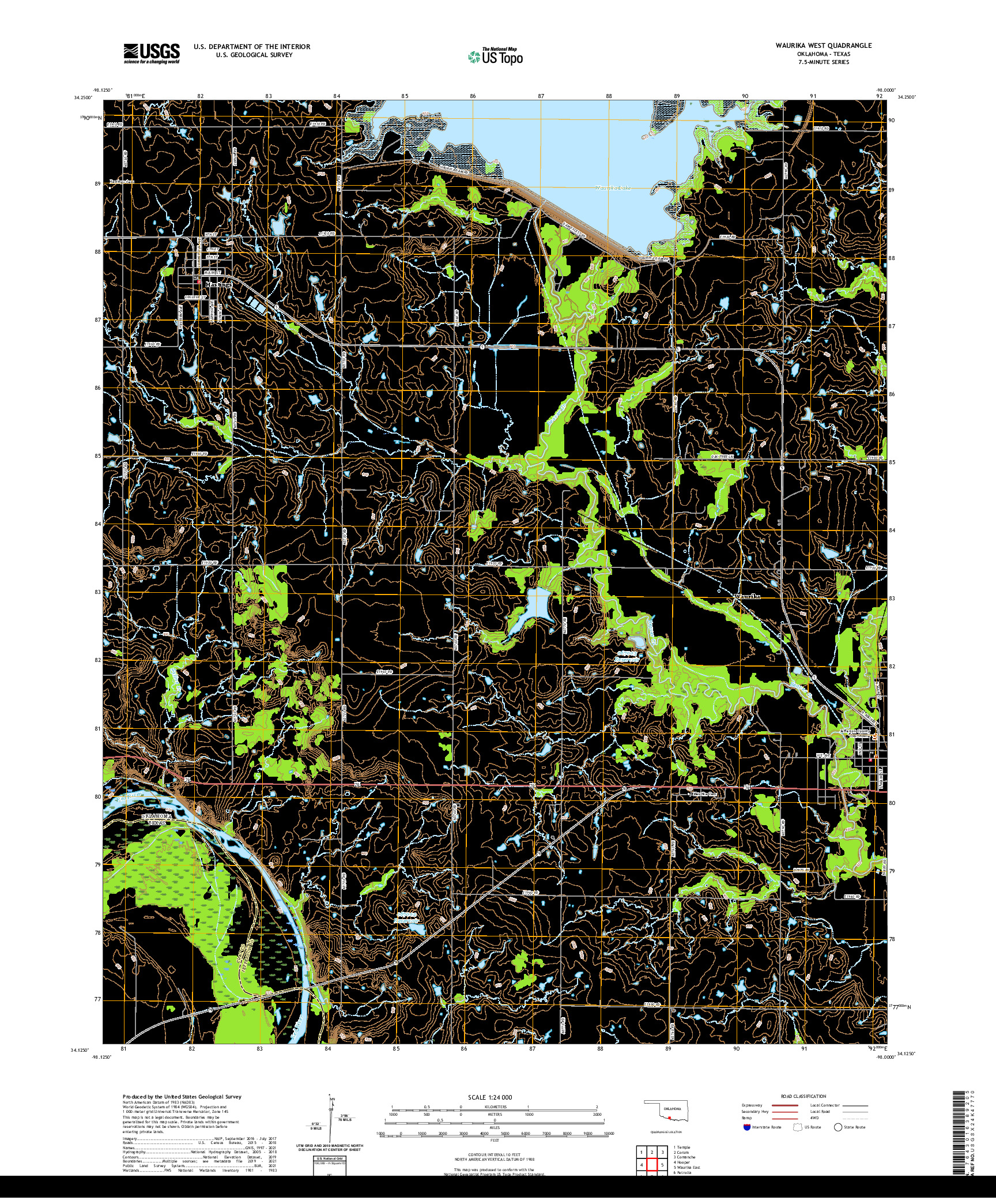 US TOPO 7.5-MINUTE MAP FOR WAURIKA WEST, OK,TX