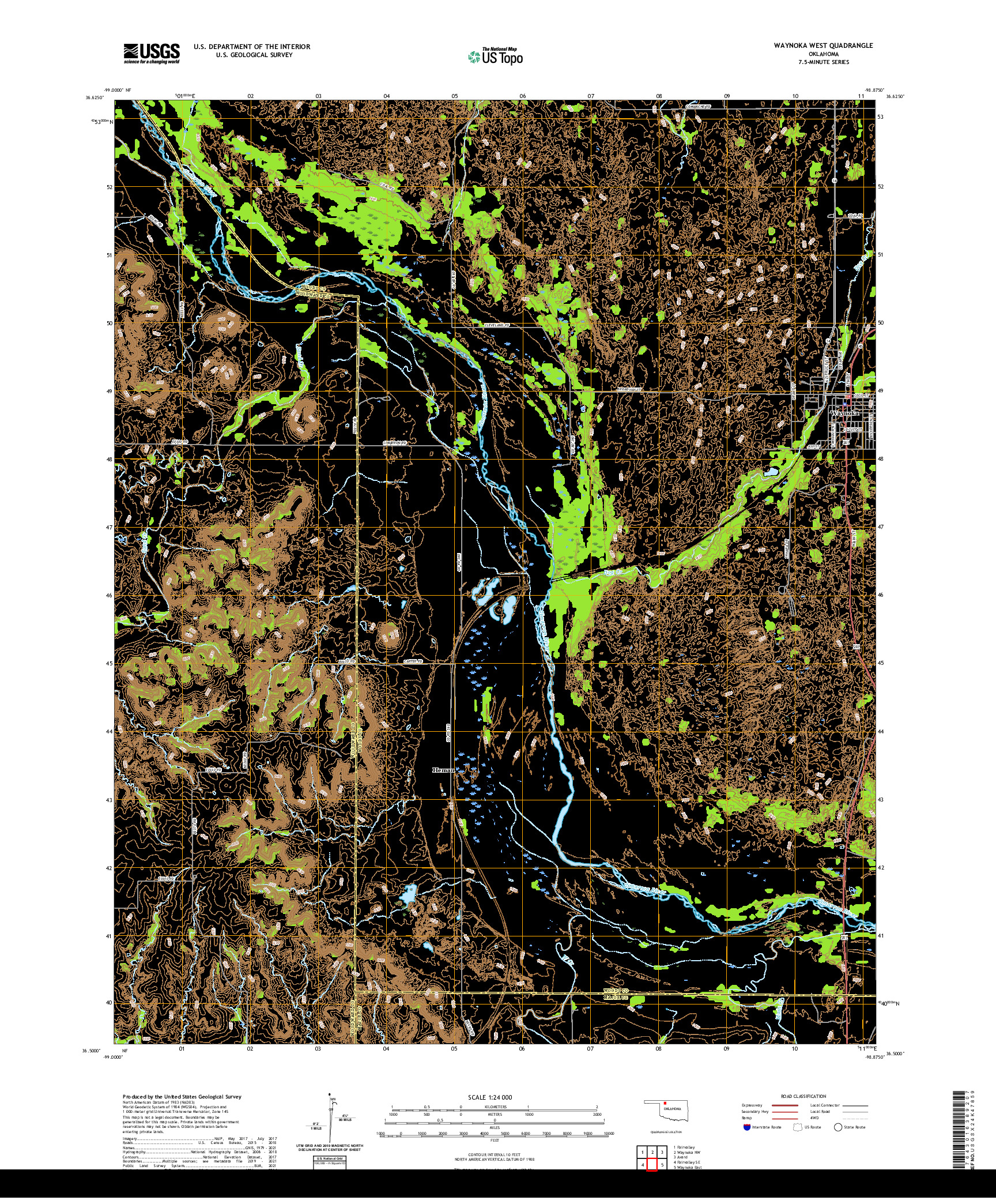 US TOPO 7.5-MINUTE MAP FOR WAYNOKA WEST, OK