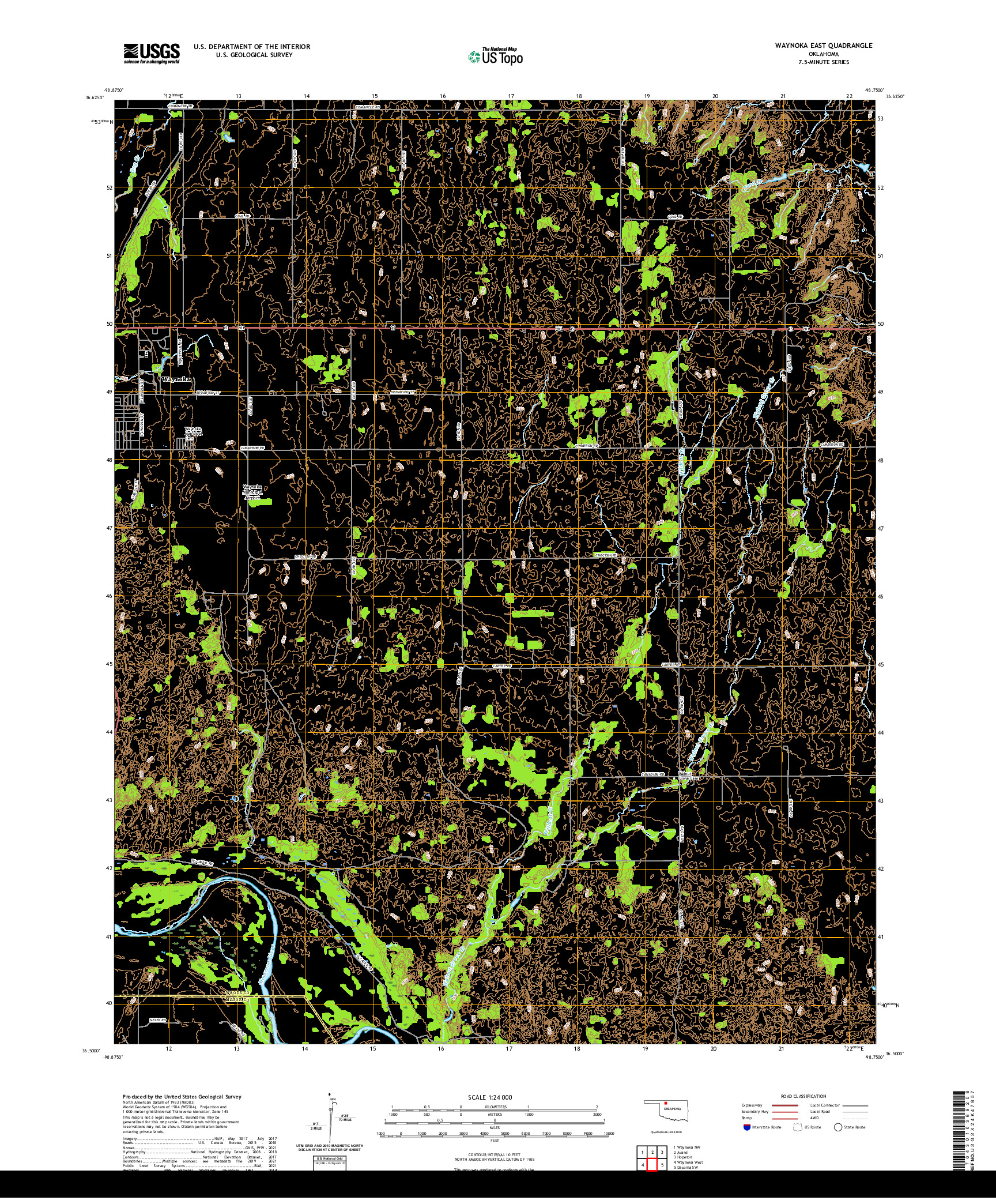 US TOPO 7.5-MINUTE MAP FOR WAYNOKA EAST, OK