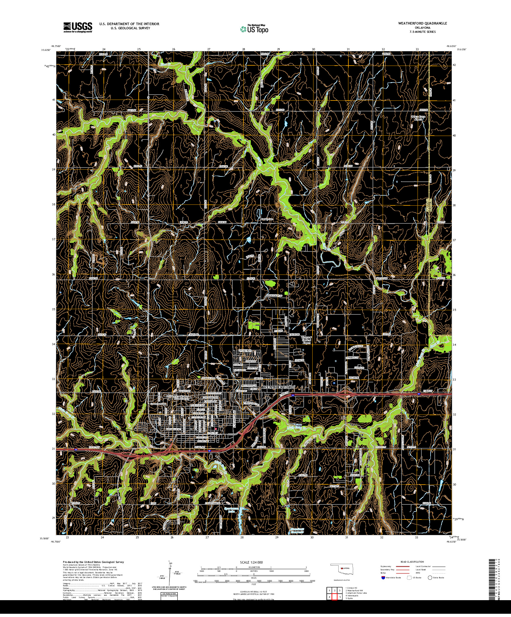 US TOPO 7.5-MINUTE MAP FOR WEATHERFORD, OK