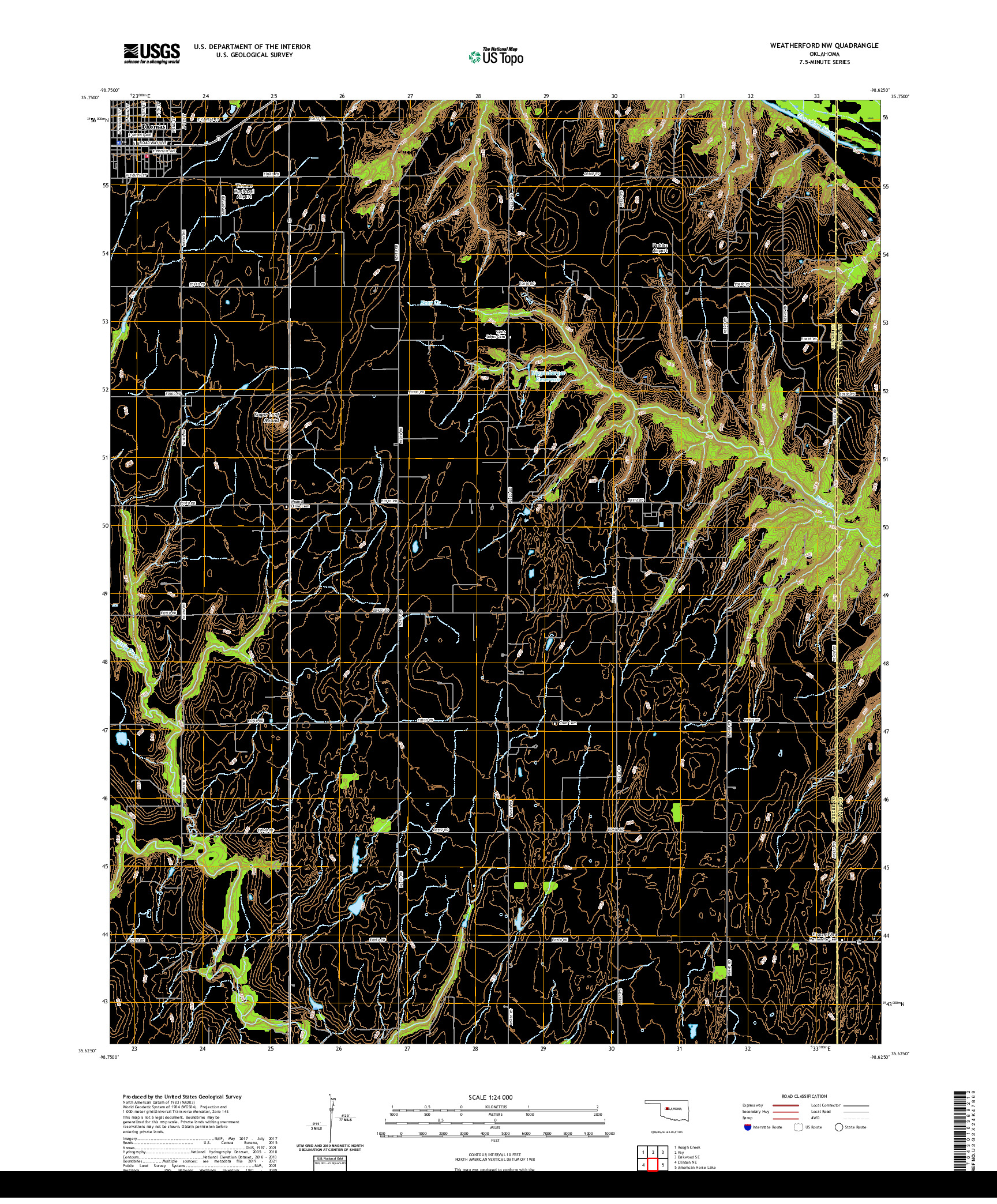 US TOPO 7.5-MINUTE MAP FOR WEATHERFORD NW, OK