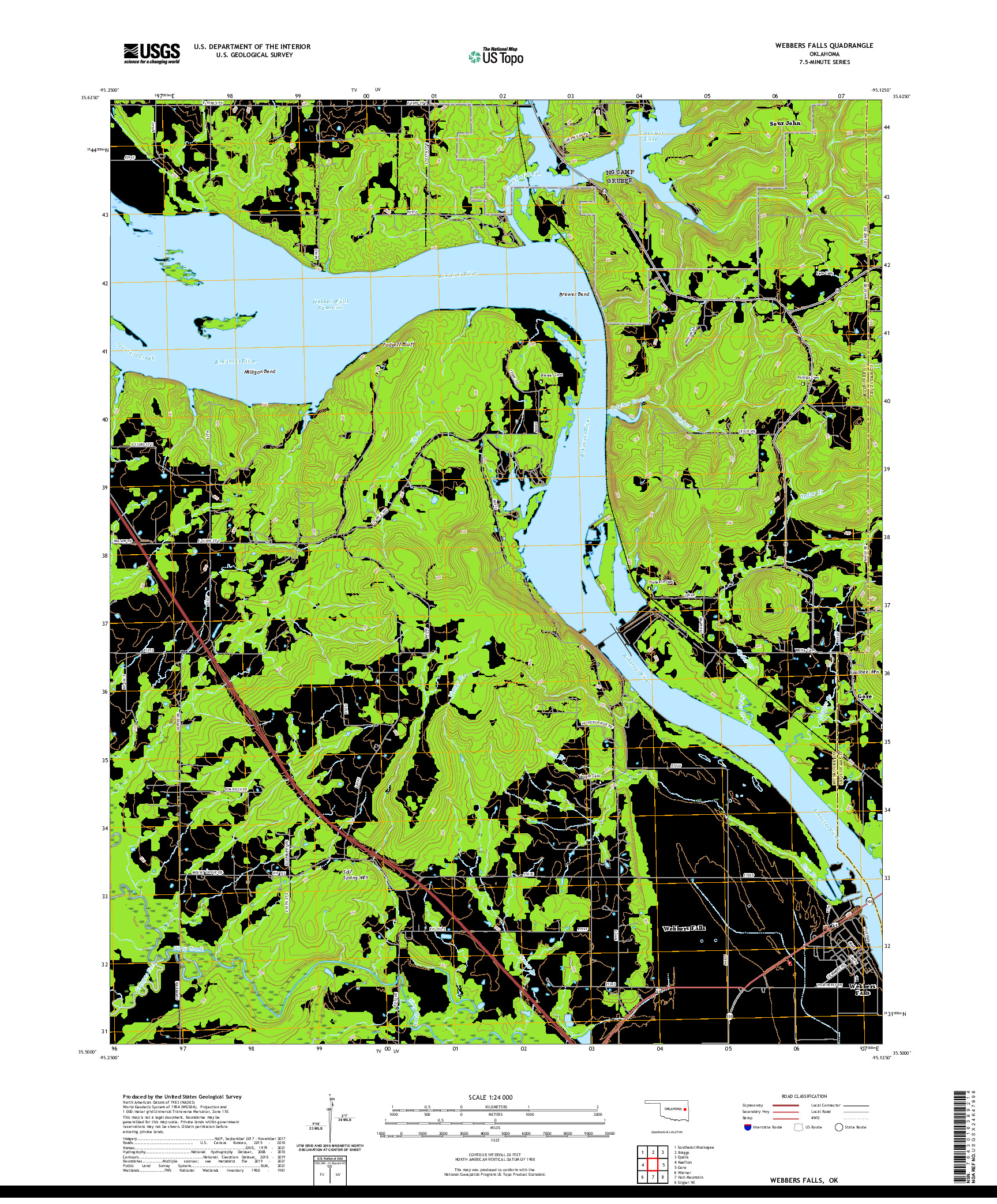 US TOPO 7.5-MINUTE MAP FOR WEBBERS FALLS, OK