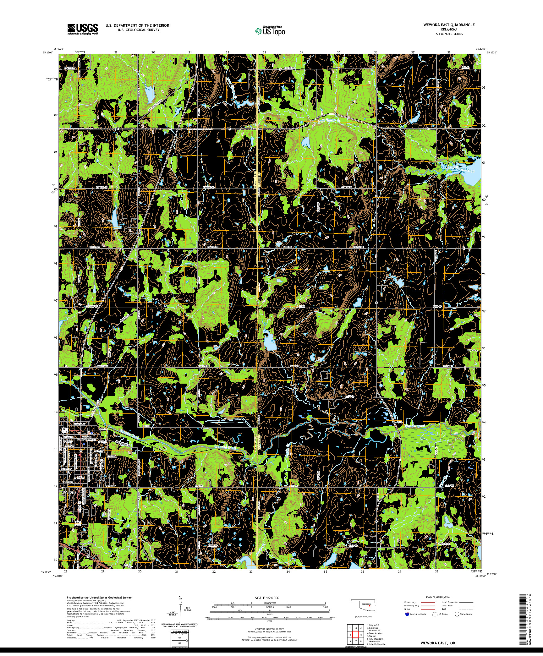 US TOPO 7.5-MINUTE MAP FOR WEWOKA EAST, OK