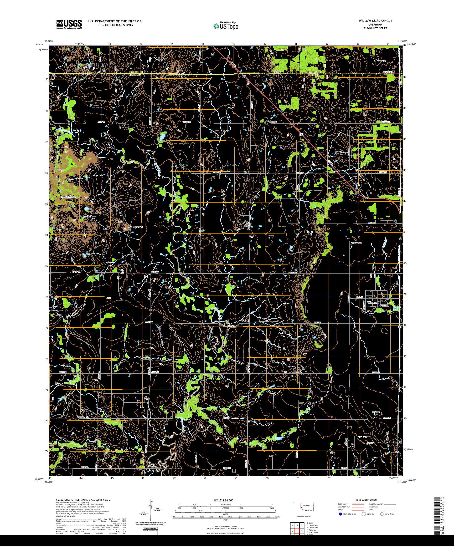 US TOPO 7.5-MINUTE MAP FOR WILLOW, OK