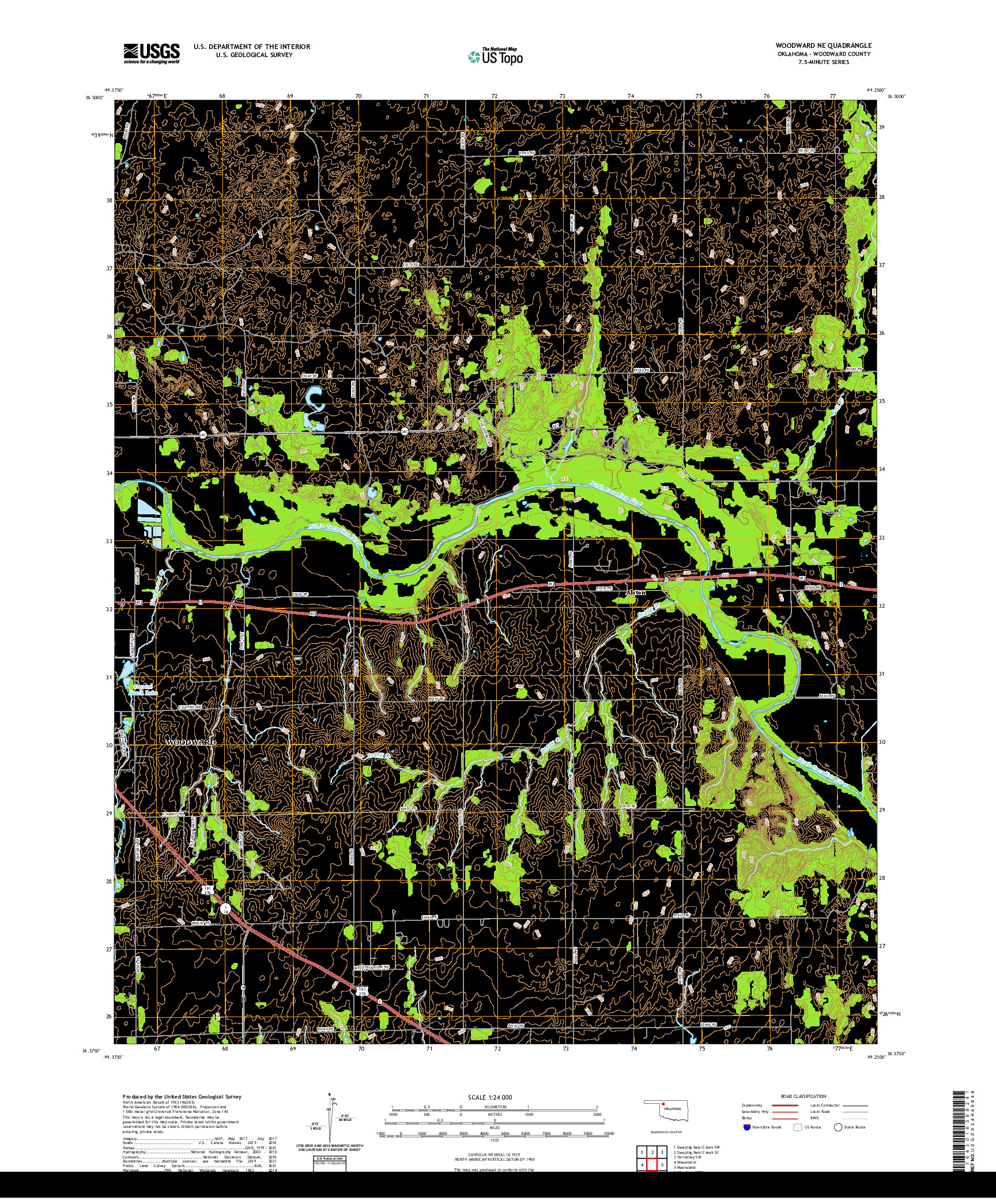 US TOPO 7.5-MINUTE MAP FOR WOODWARD NE, OK