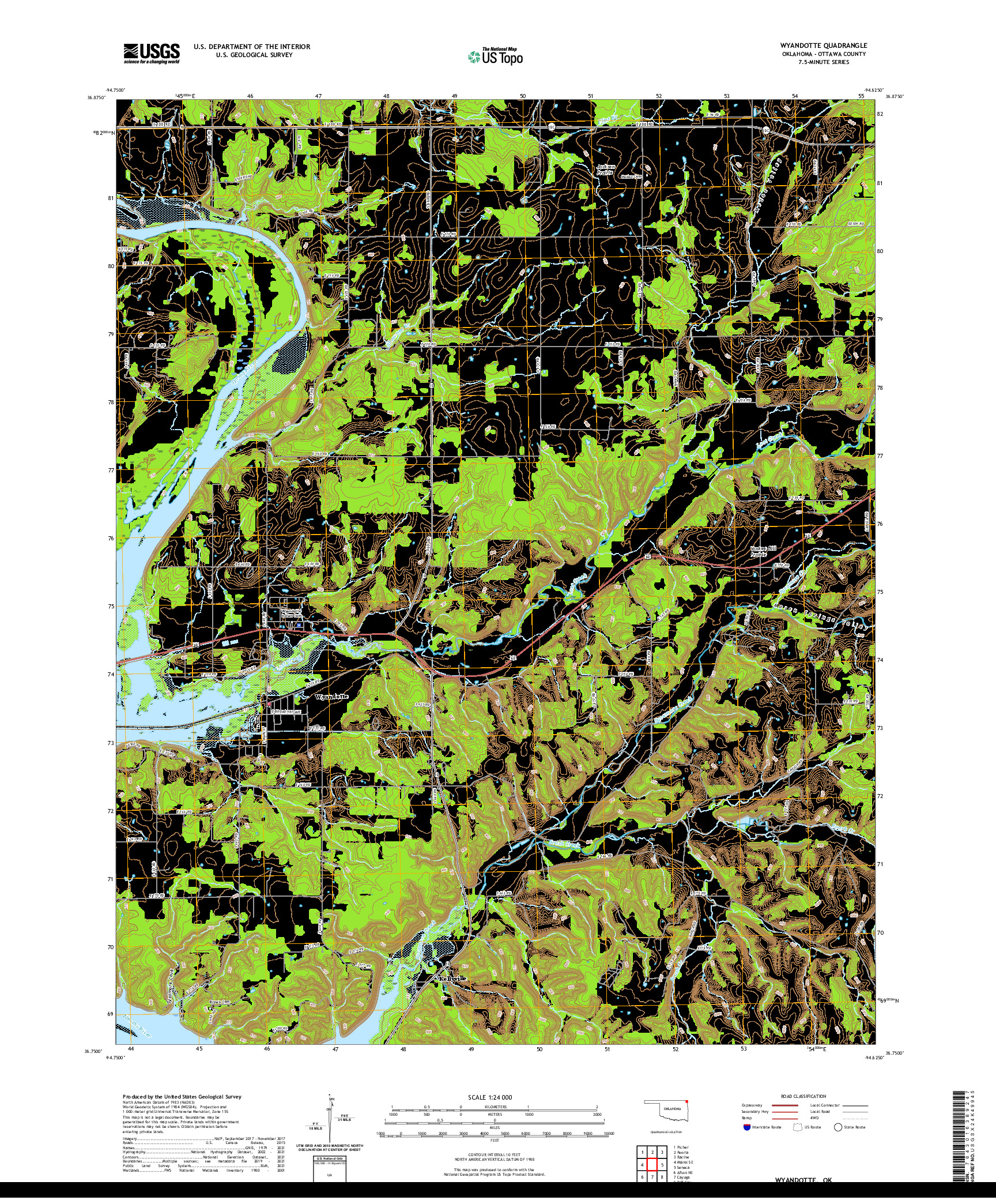 US TOPO 7.5-MINUTE MAP FOR WYANDOTTE, OK