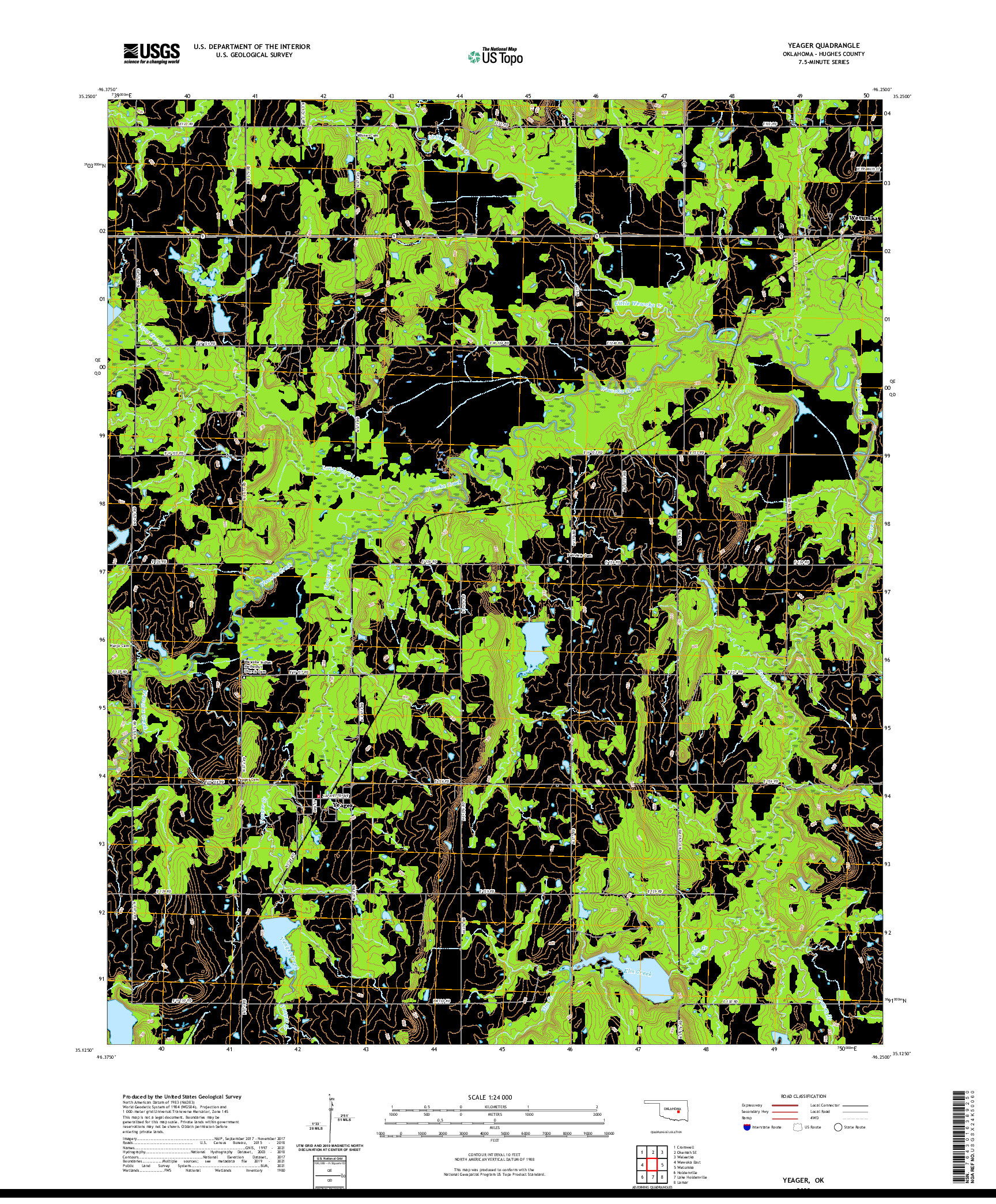 US TOPO 7.5-MINUTE MAP FOR YEAGER, OK