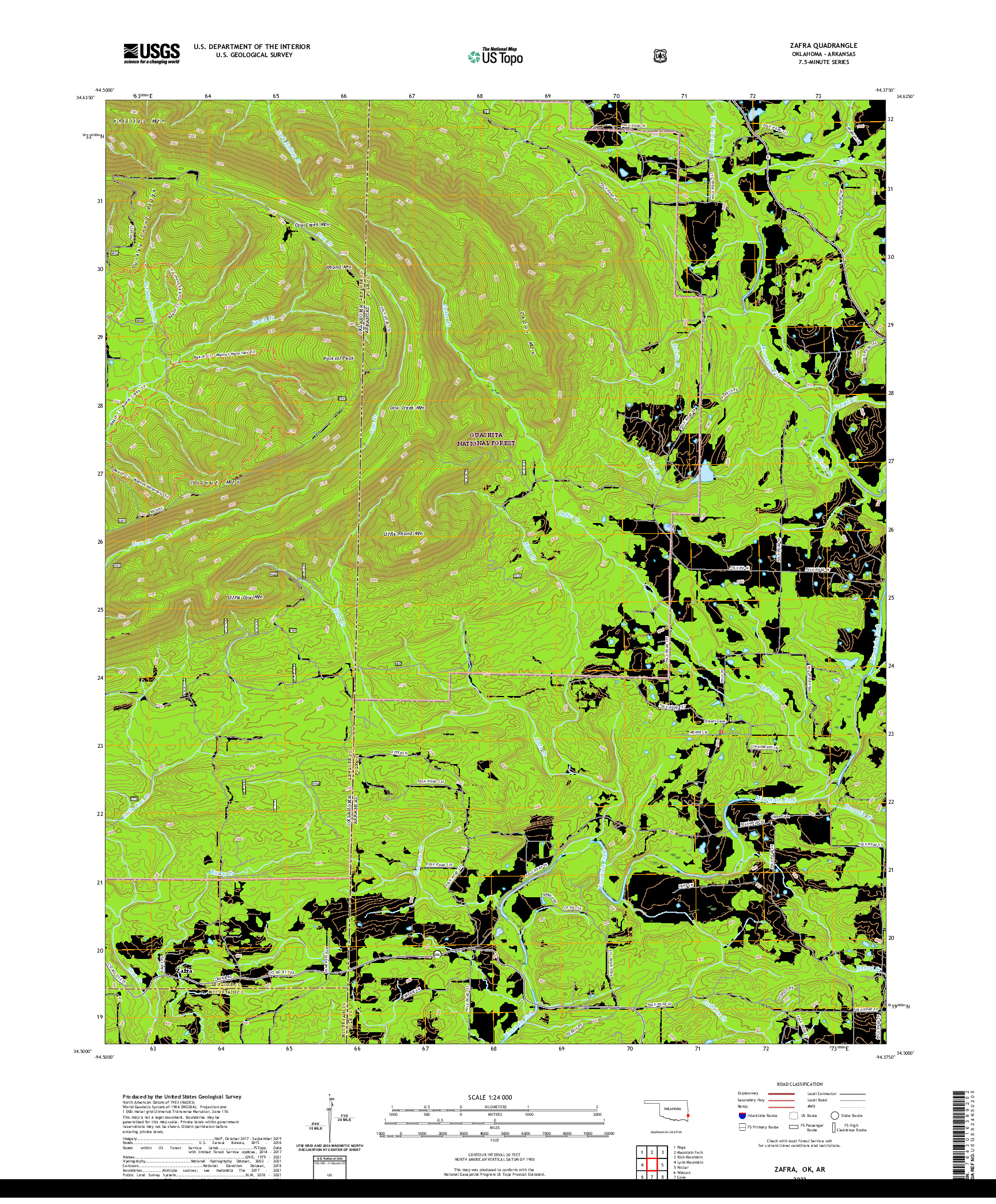 US TOPO 7.5-MINUTE MAP FOR ZAFRA, OK,AR