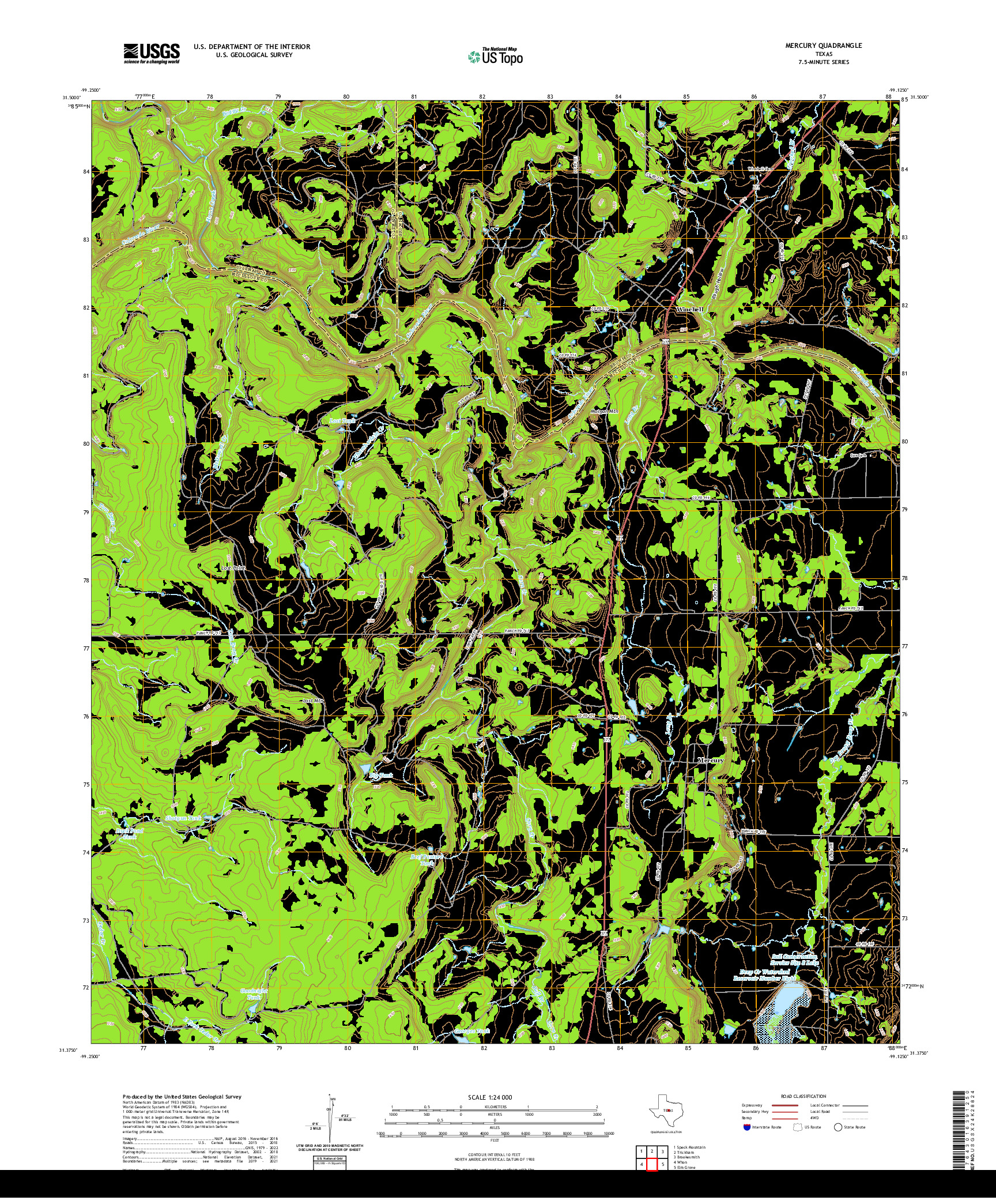 US TOPO 7.5-MINUTE MAP FOR MERCURY, TX