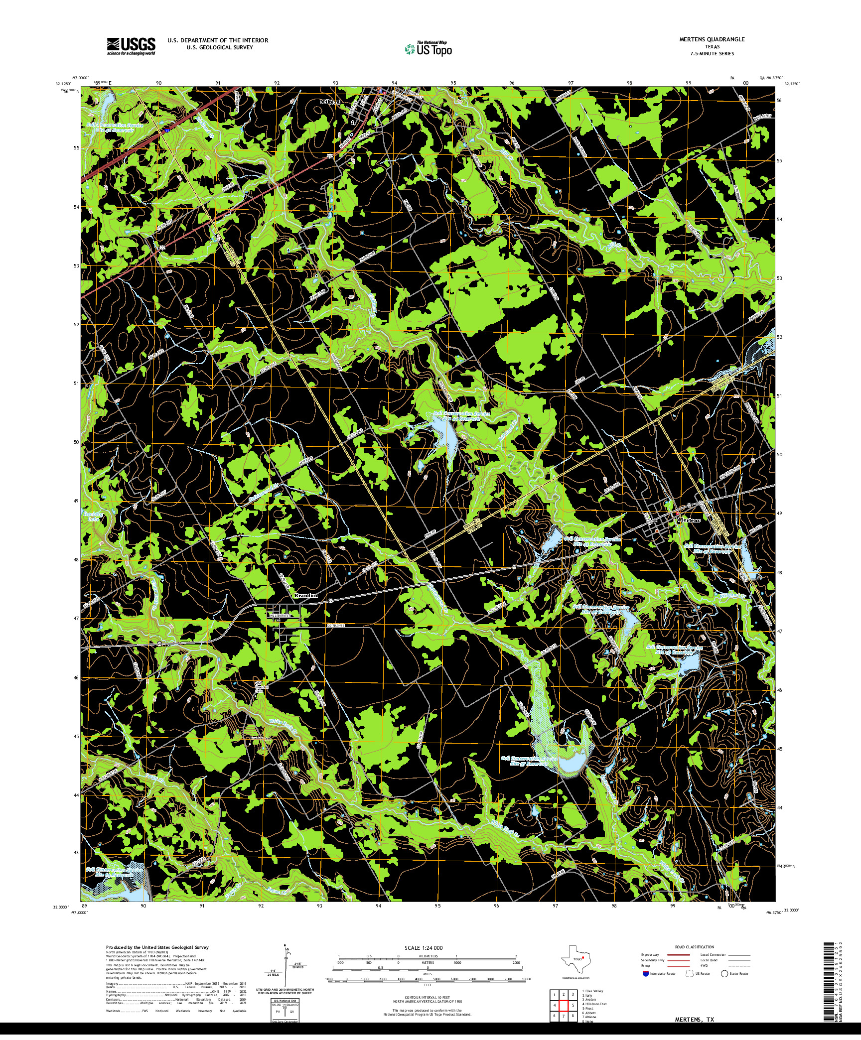 US TOPO 7.5-MINUTE MAP FOR MERTENS, TX