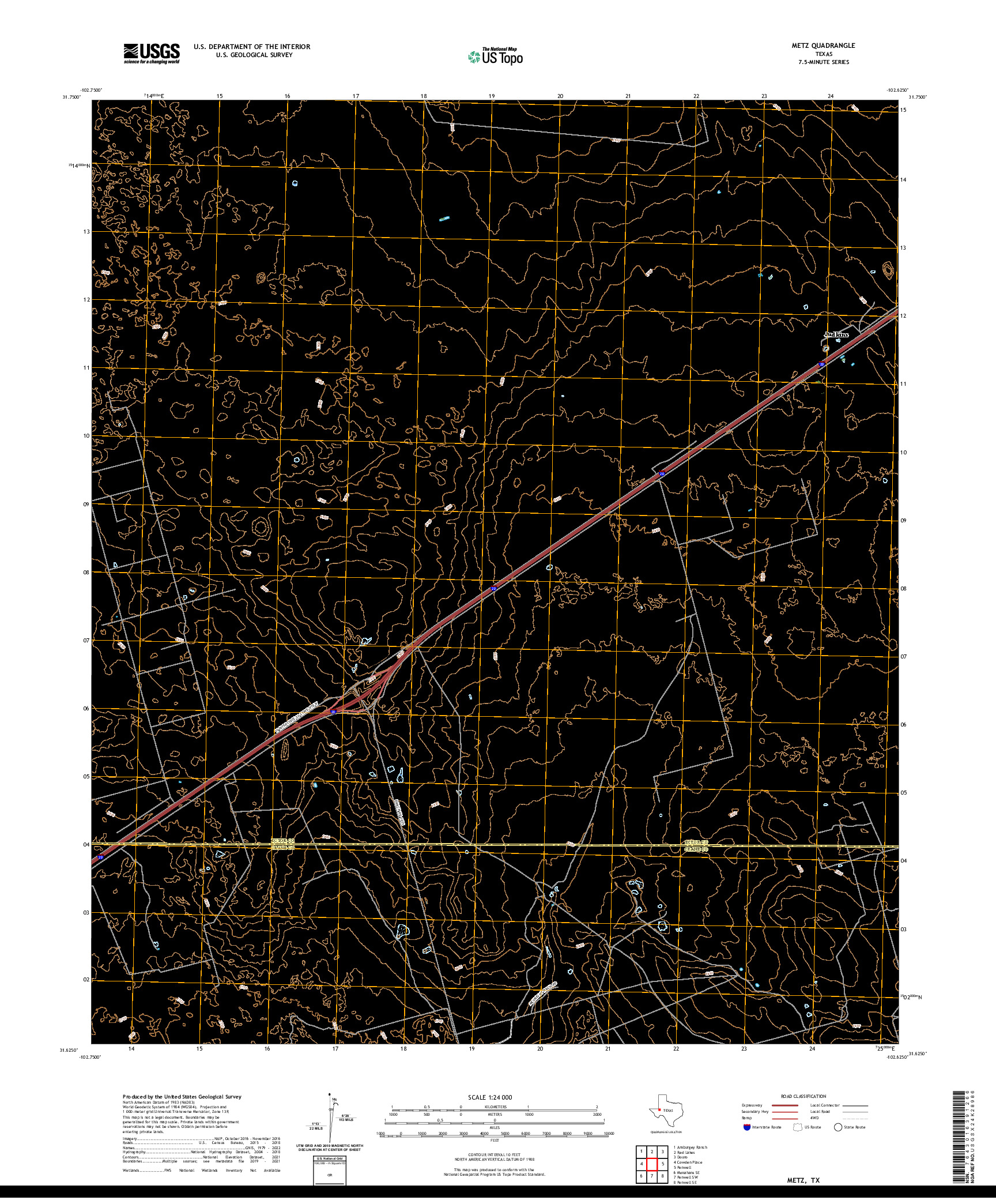 US TOPO 7.5-MINUTE MAP FOR METZ, TX