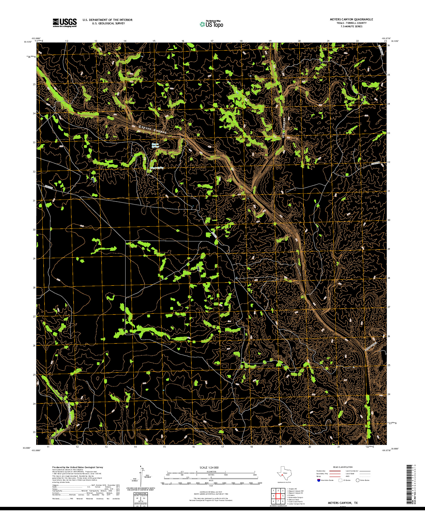 US TOPO 7.5-MINUTE MAP FOR MEYERS CANYON, TX