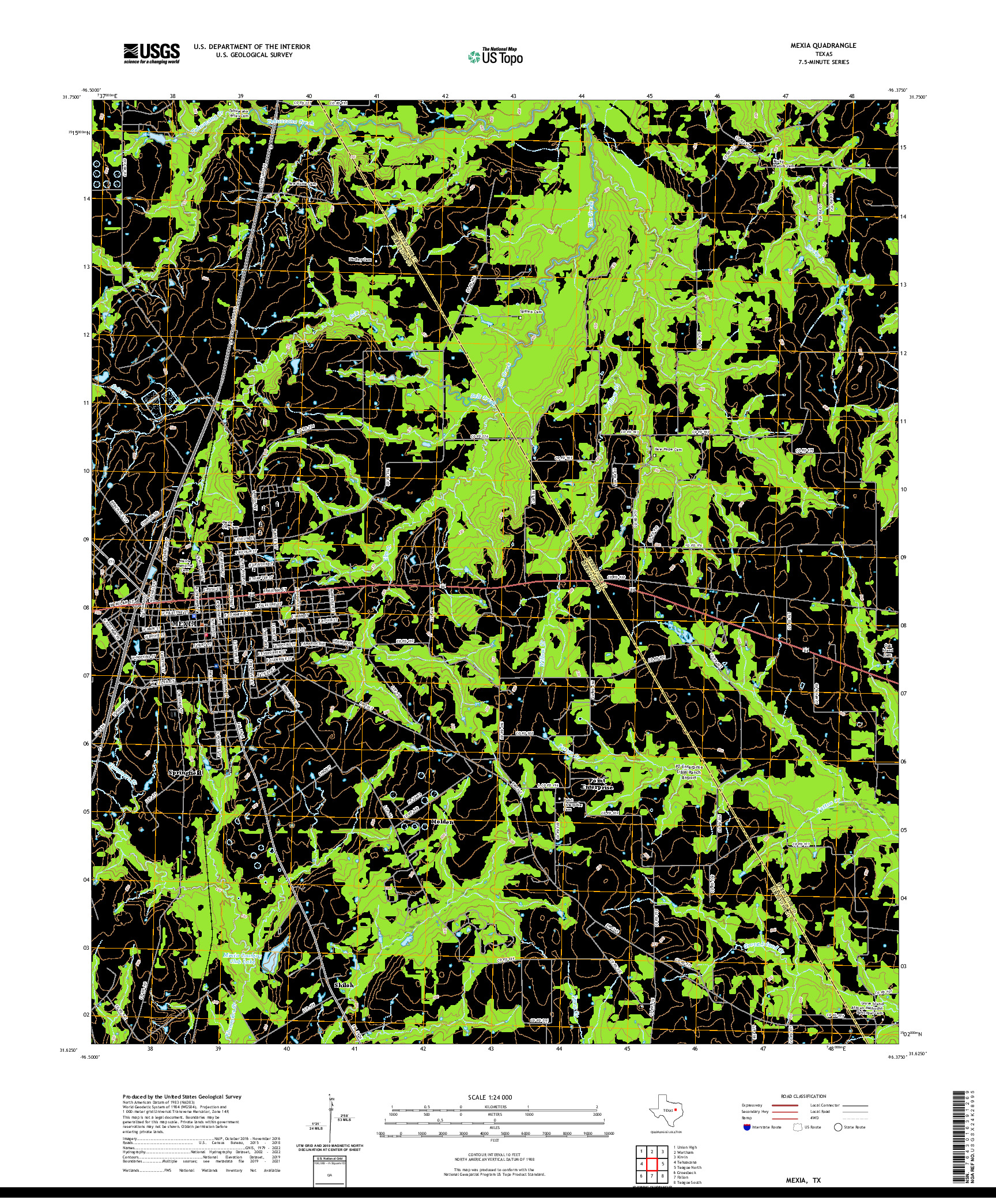 US TOPO 7.5-MINUTE MAP FOR MEXIA, TX