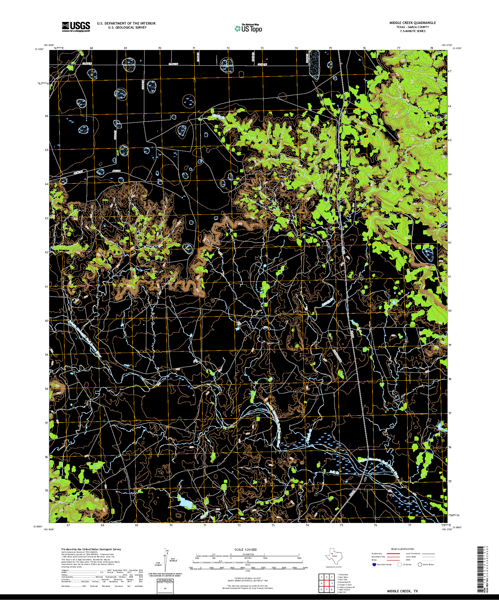 US TOPO 7.5-MINUTE MAP FOR MIDDLE CREEK, TX