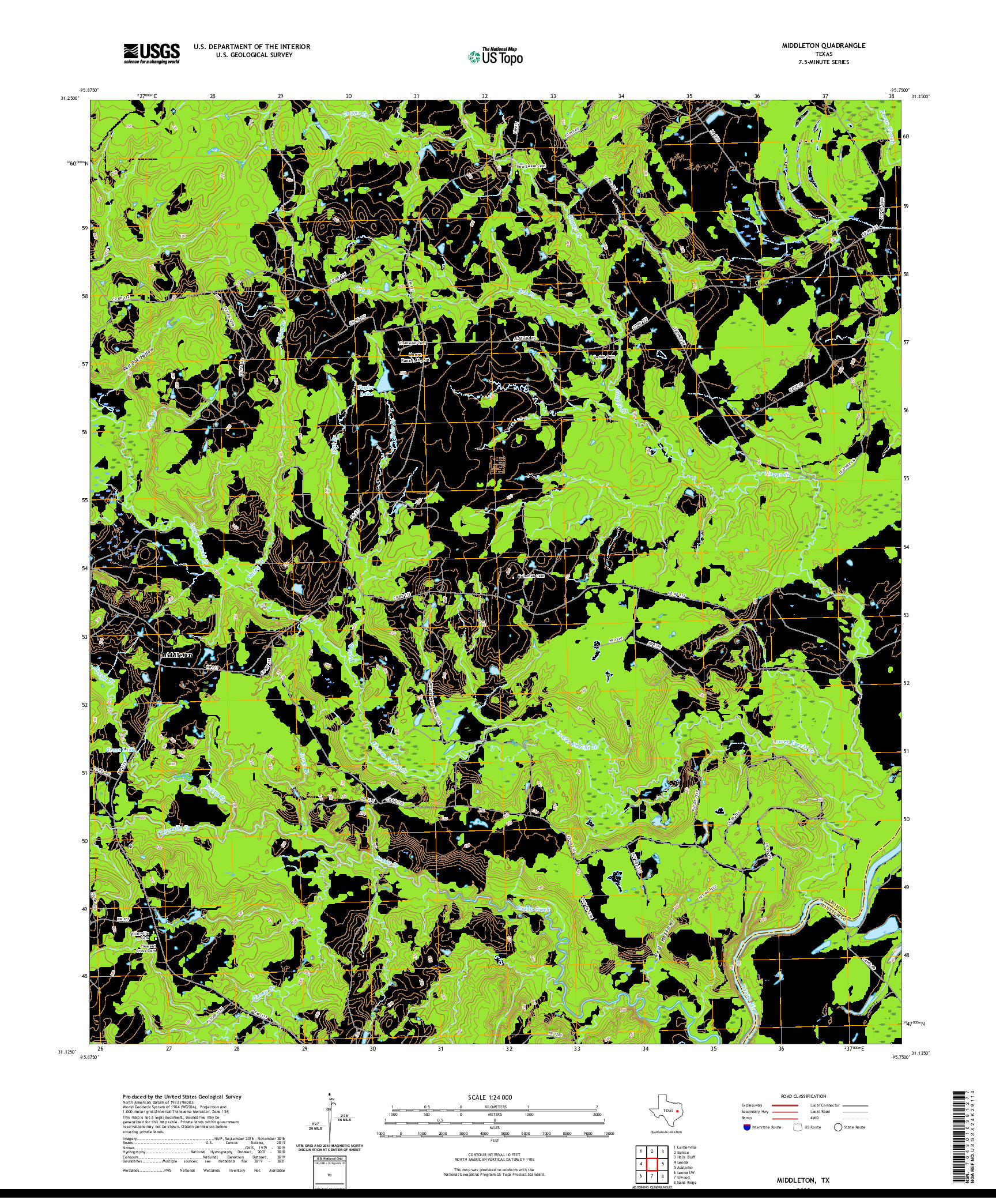 US TOPO 7.5-MINUTE MAP FOR MIDDLETON, TX