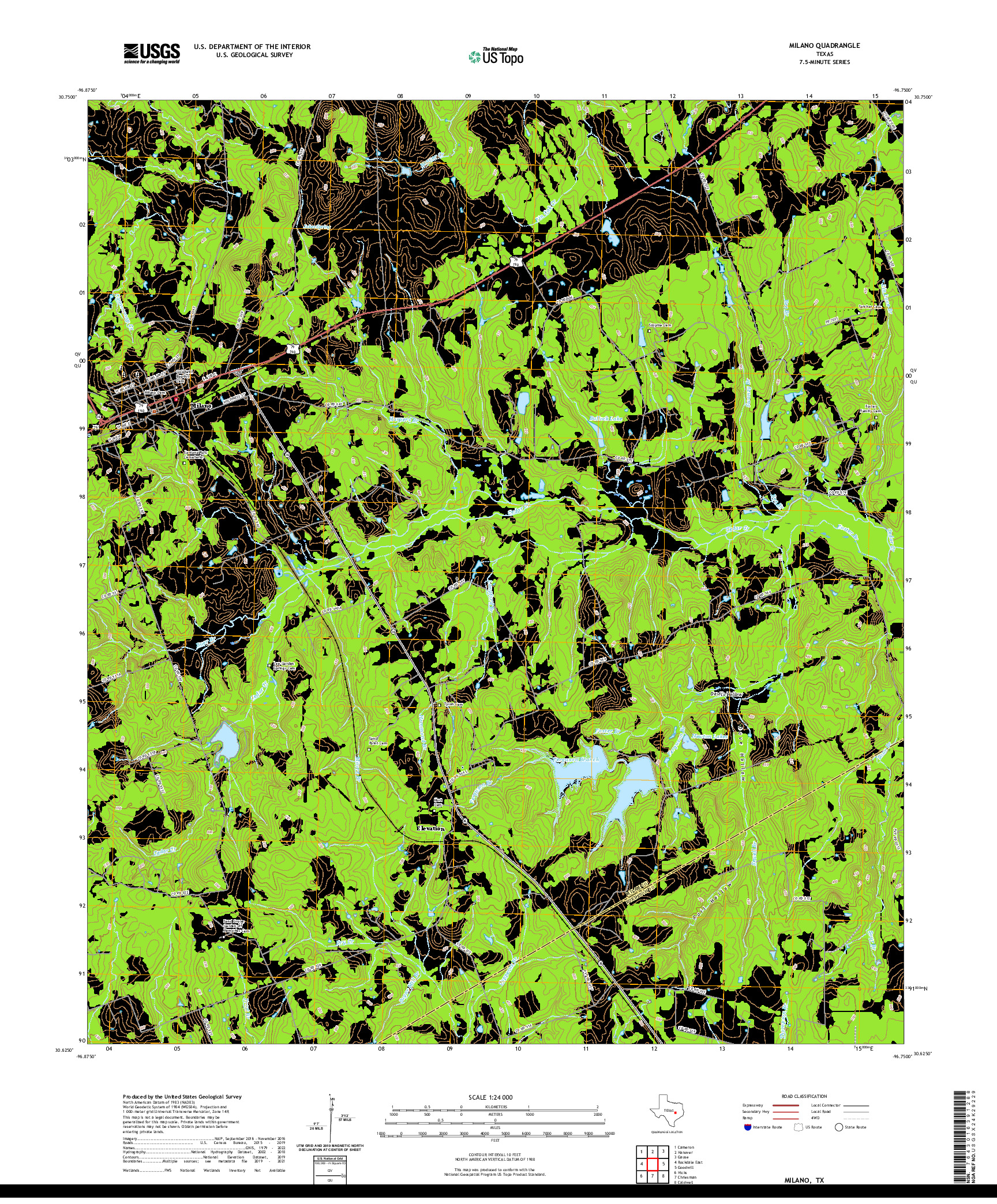 US TOPO 7.5-MINUTE MAP FOR MILANO, TX