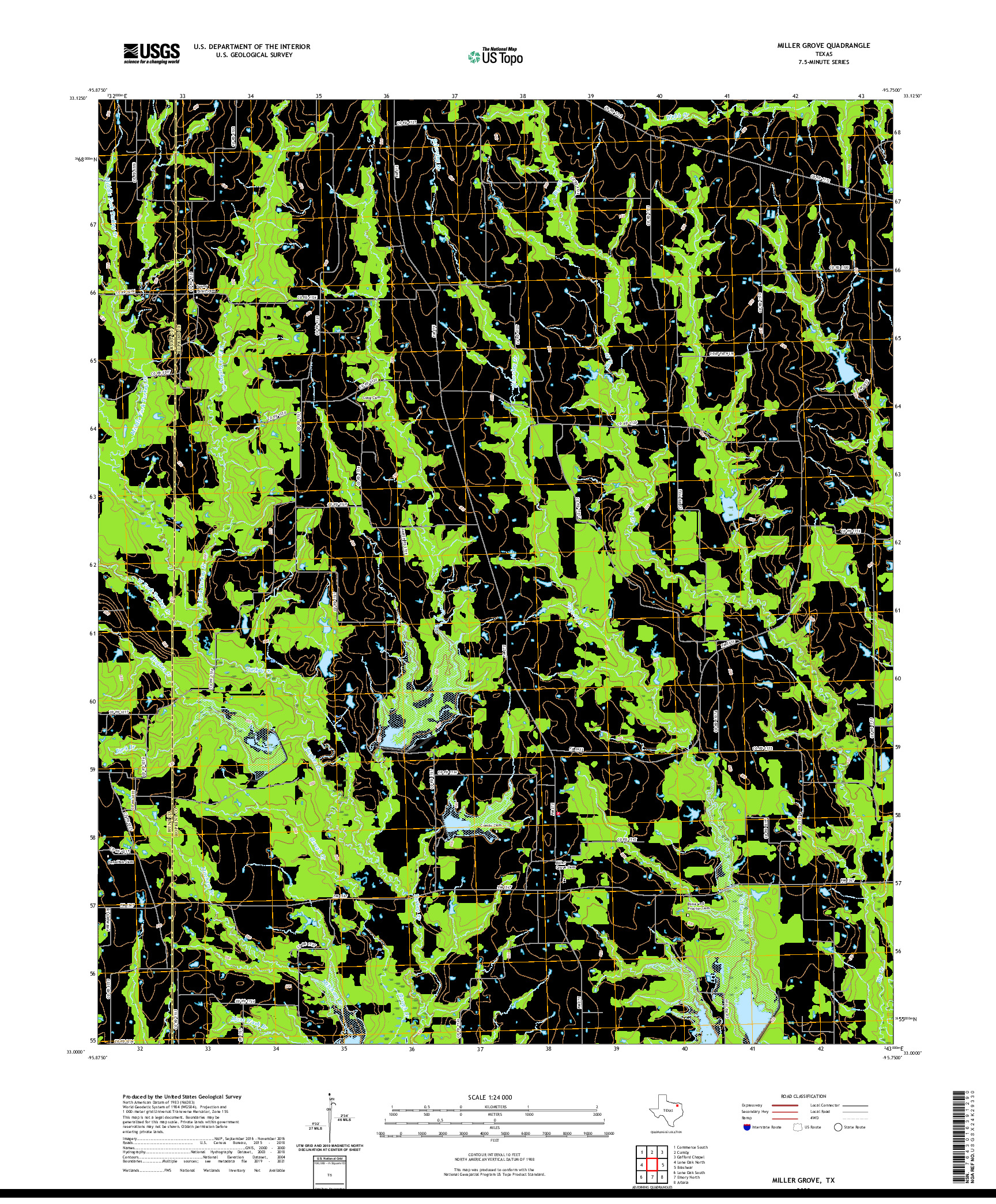 US TOPO 7.5-MINUTE MAP FOR MILLER GROVE, TX