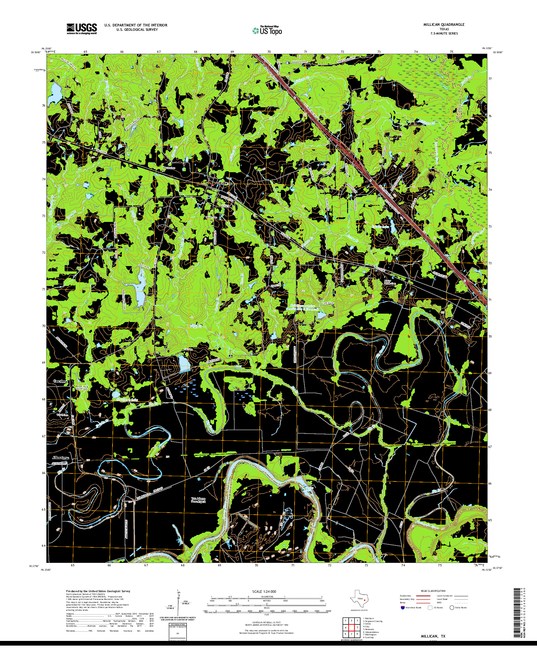 US TOPO 7.5-MINUTE MAP FOR MILLICAN, TX