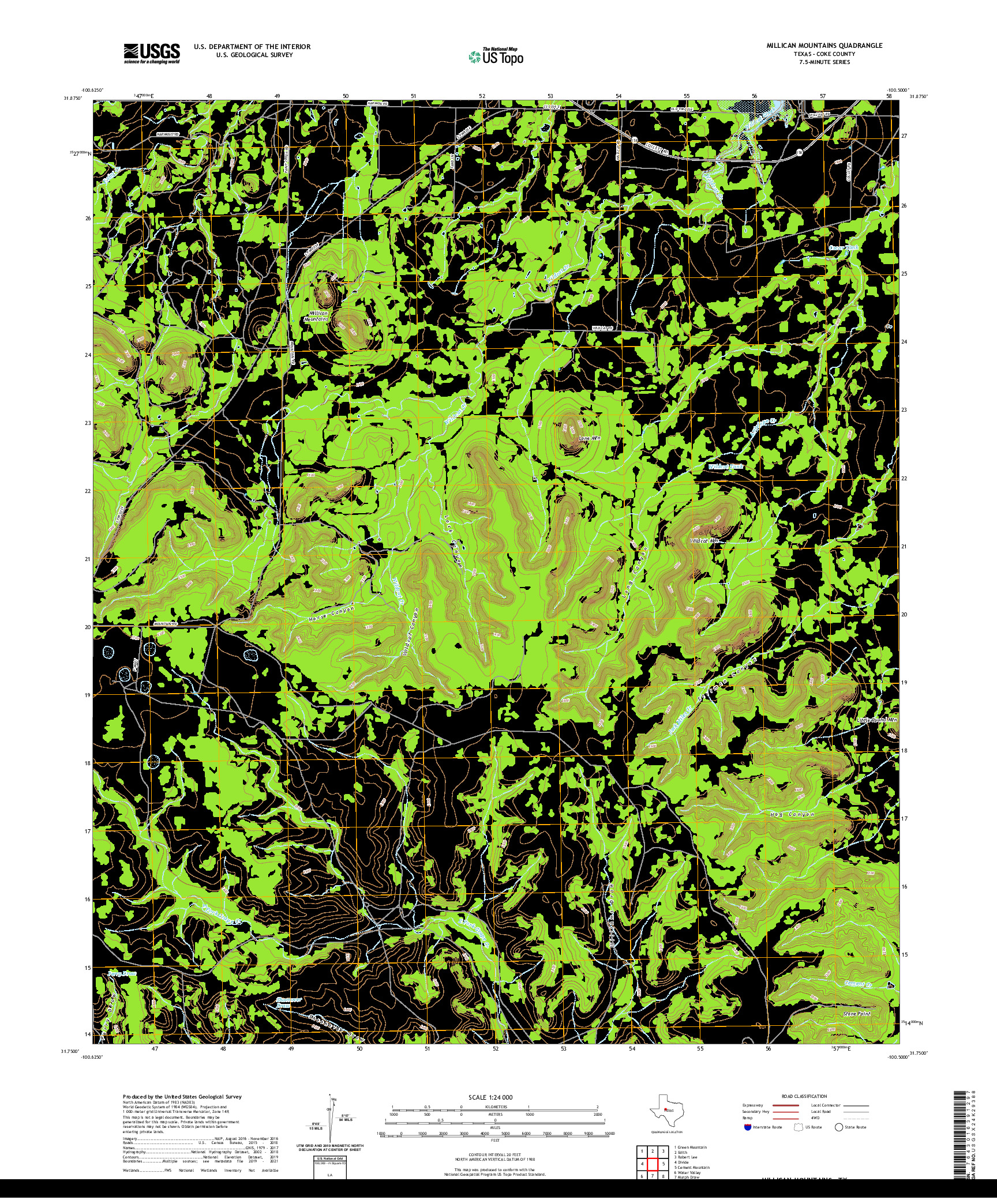 US TOPO 7.5-MINUTE MAP FOR MILLICAN MOUNTAINS, TX