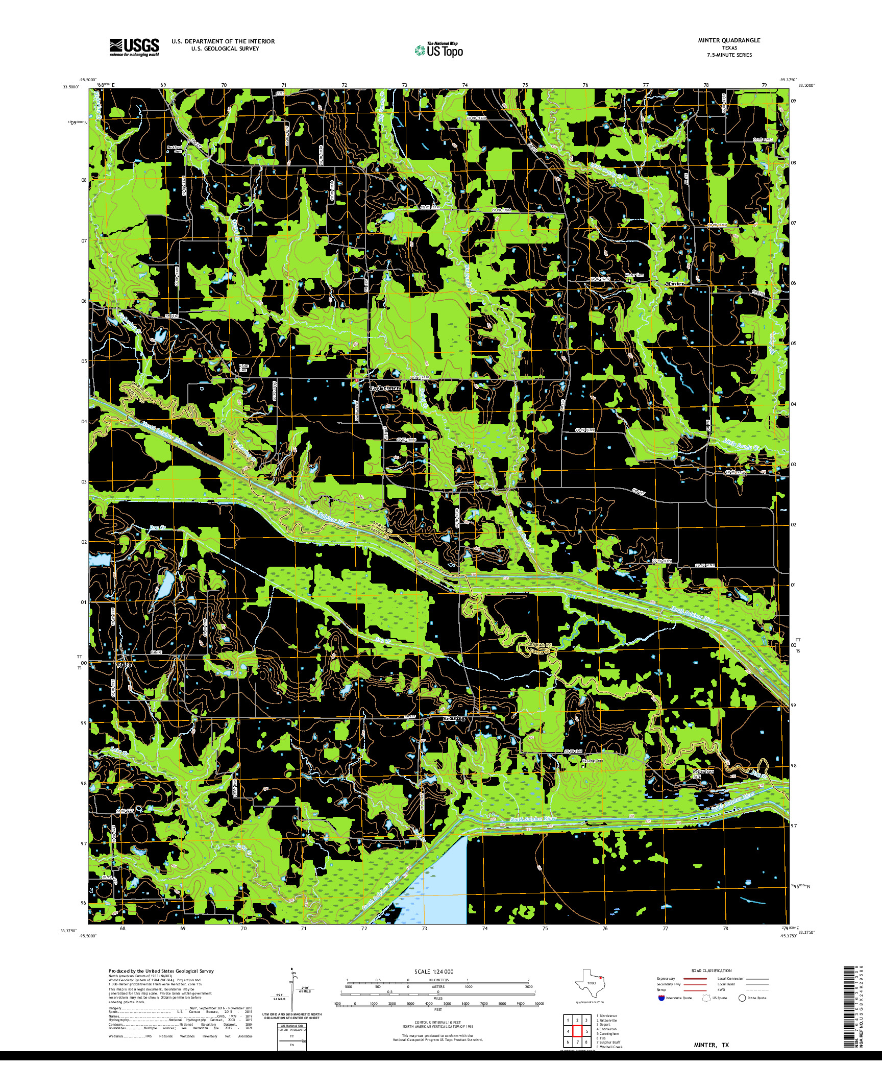 US TOPO 7.5-MINUTE MAP FOR MINTER, TX