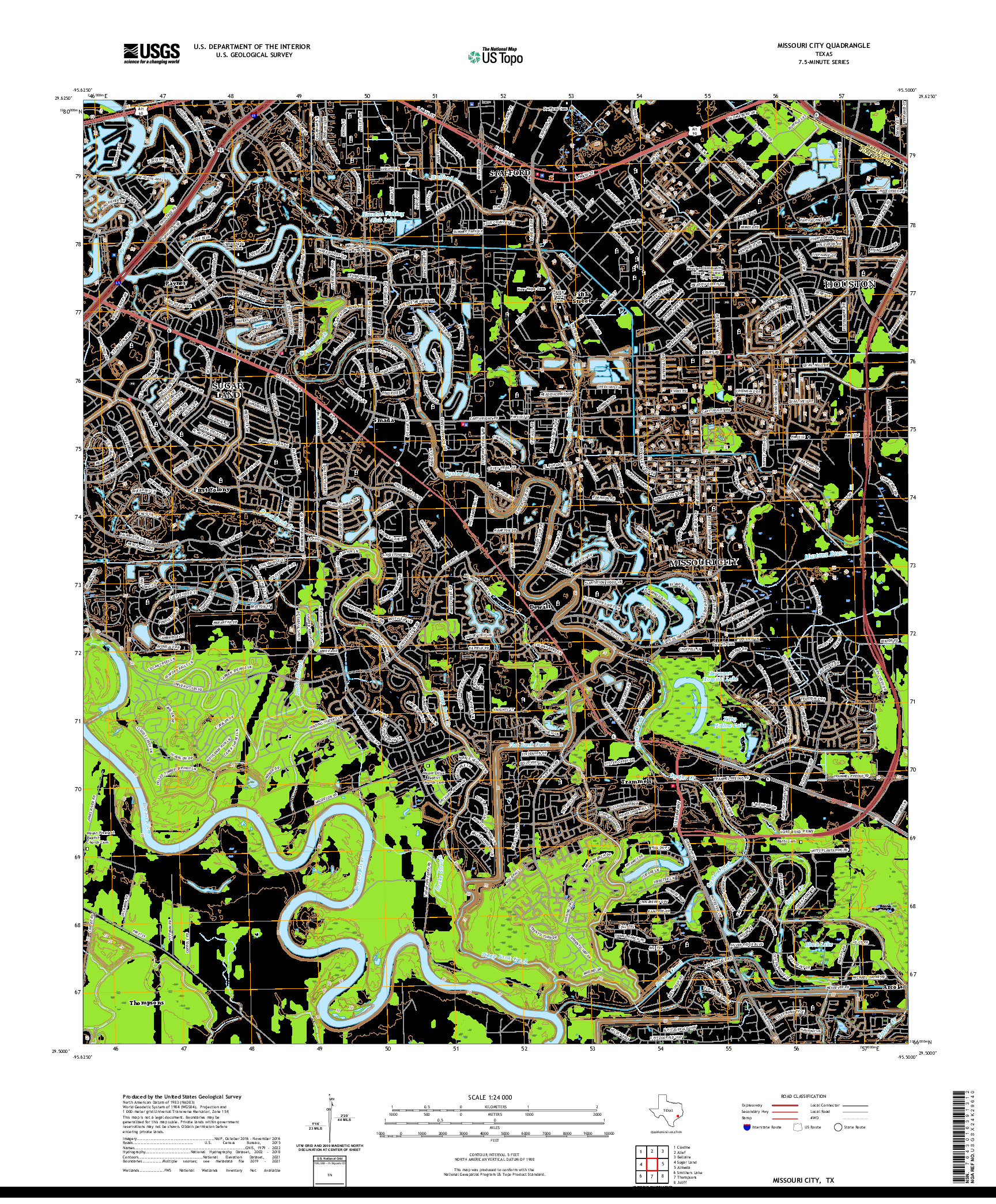 US TOPO 7.5-MINUTE MAP FOR MISSOURI CITY, TX