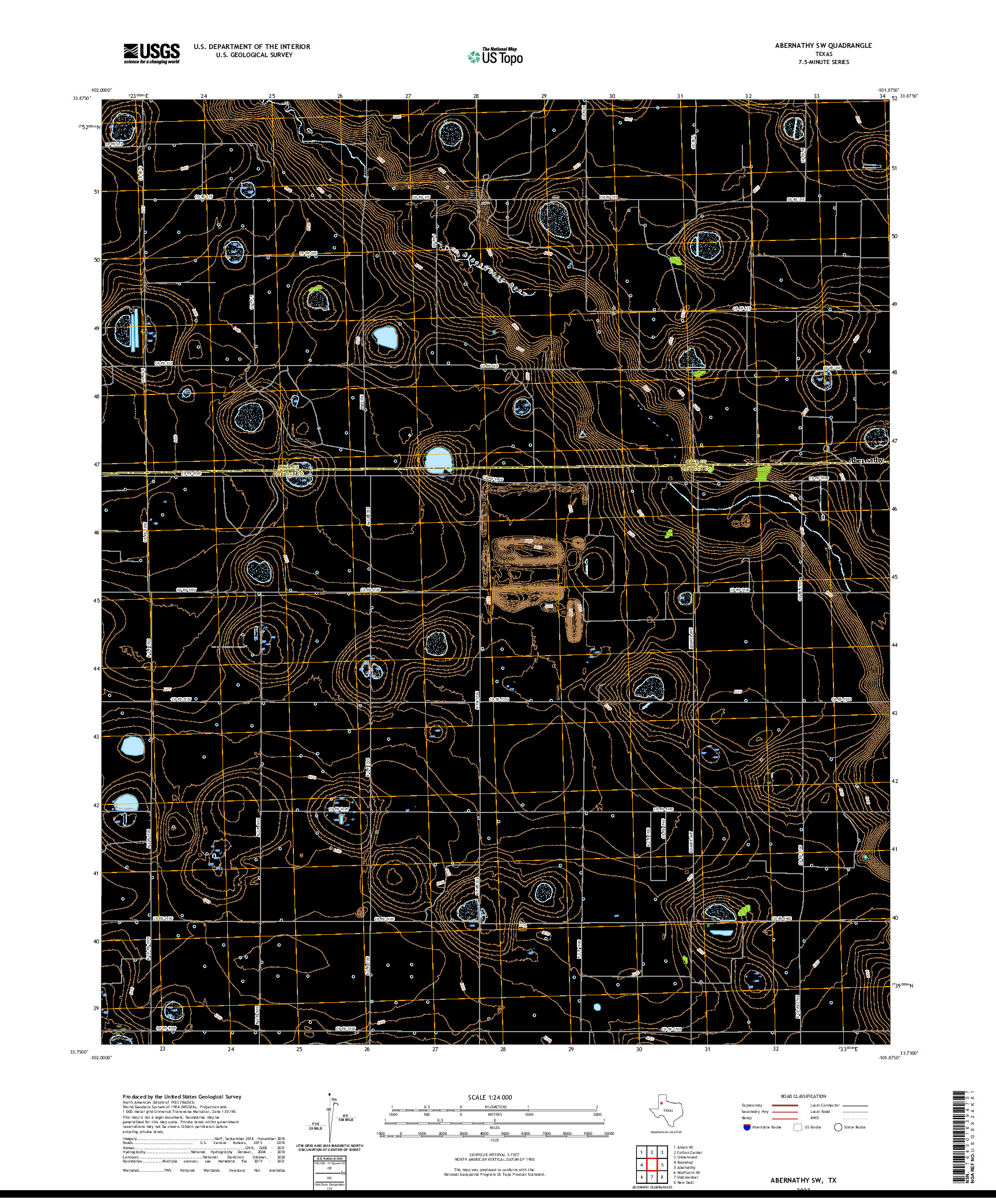 US TOPO 7.5-MINUTE MAP FOR ABERNATHY SW, TX