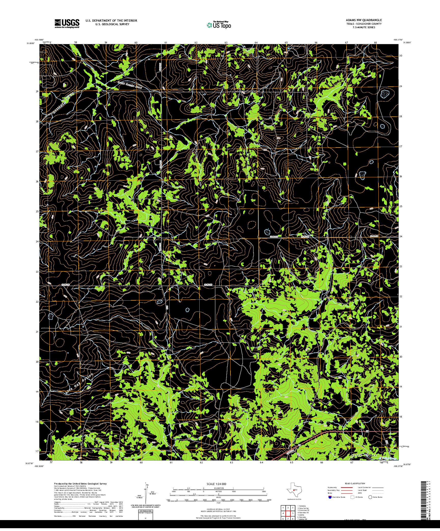 US TOPO 7.5-MINUTE MAP FOR ADAMS NW, TX