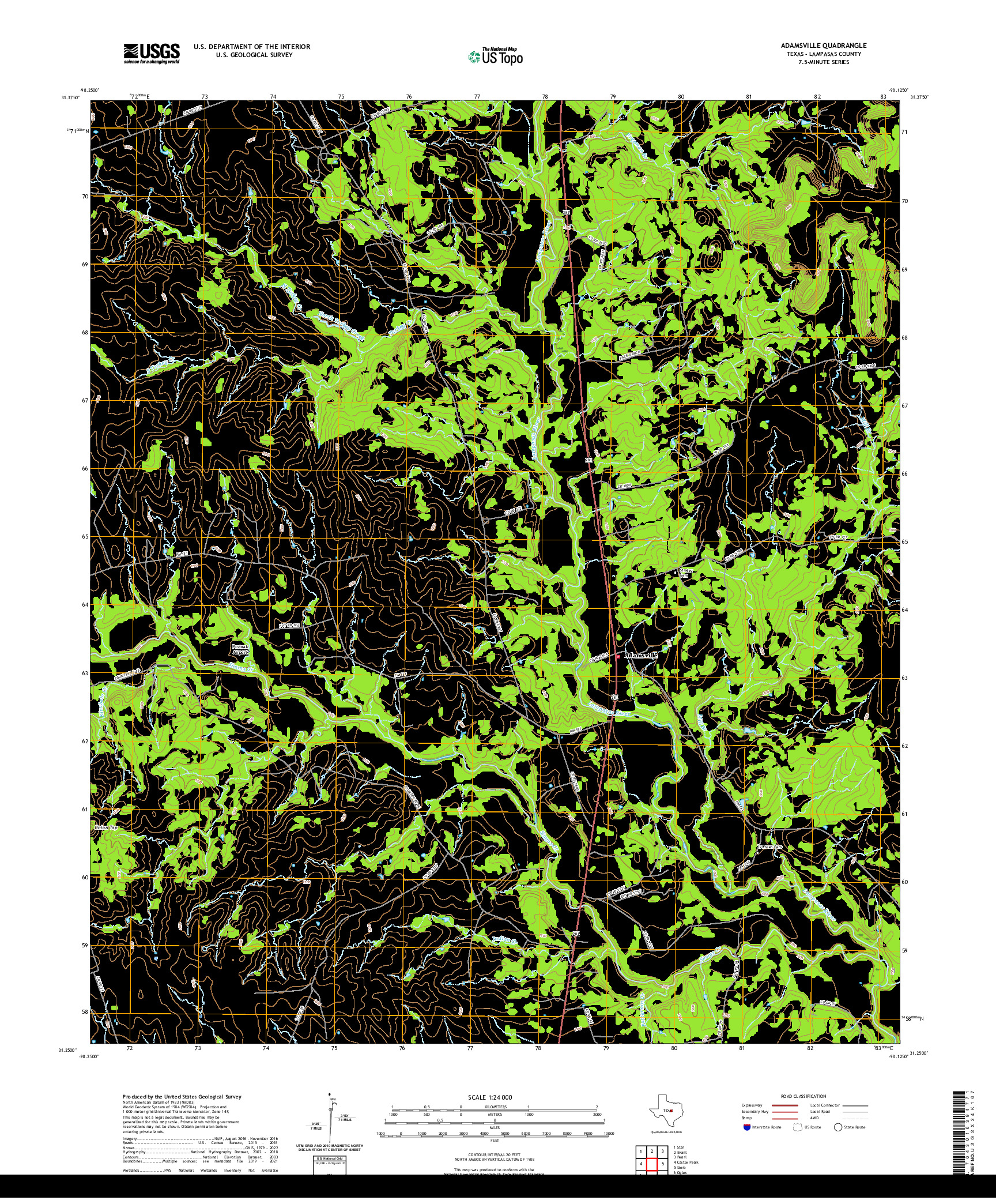 US TOPO 7.5-MINUTE MAP FOR ADAMSVILLE, TX