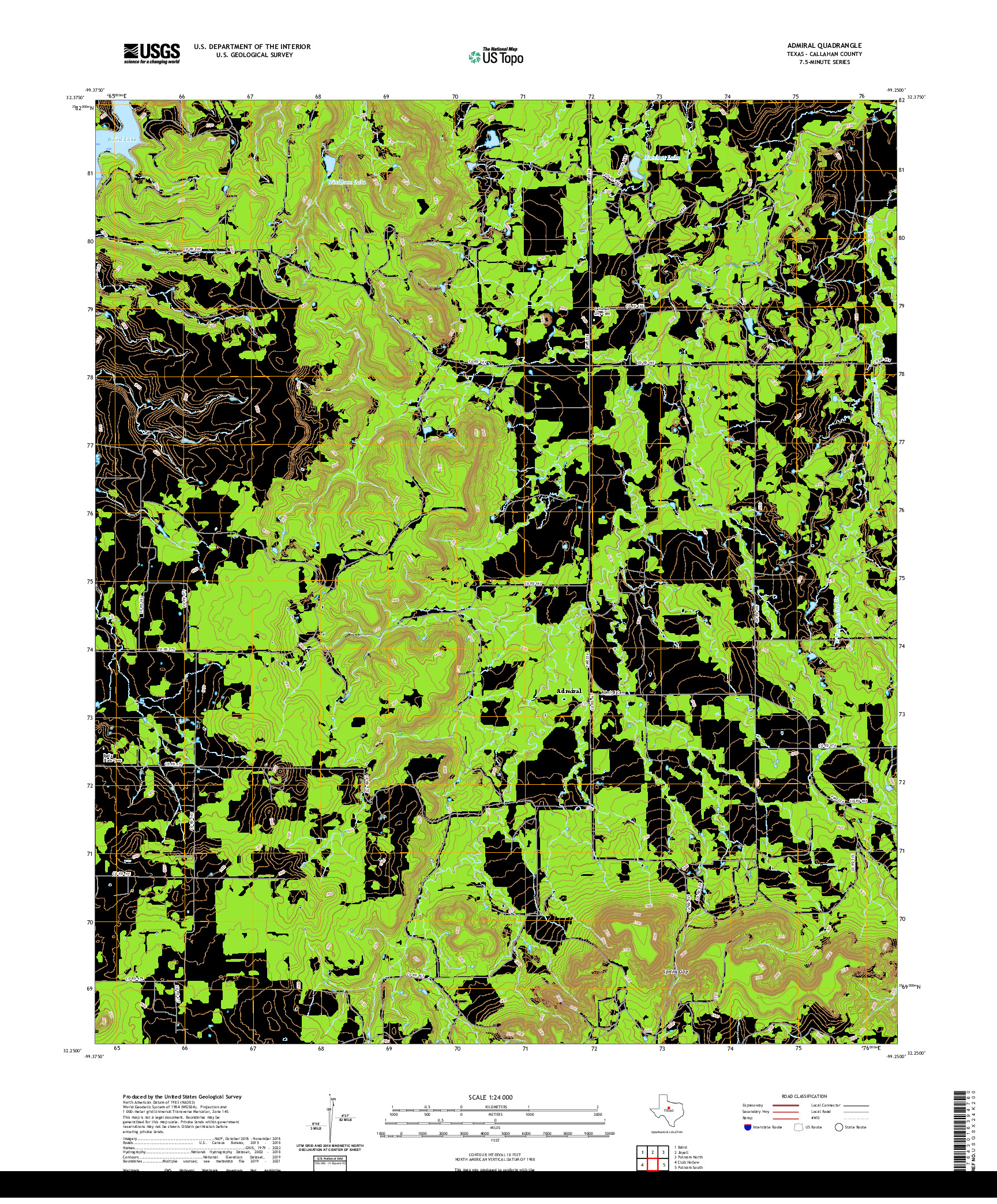 US TOPO 7.5-MINUTE MAP FOR ADMIRAL, TX