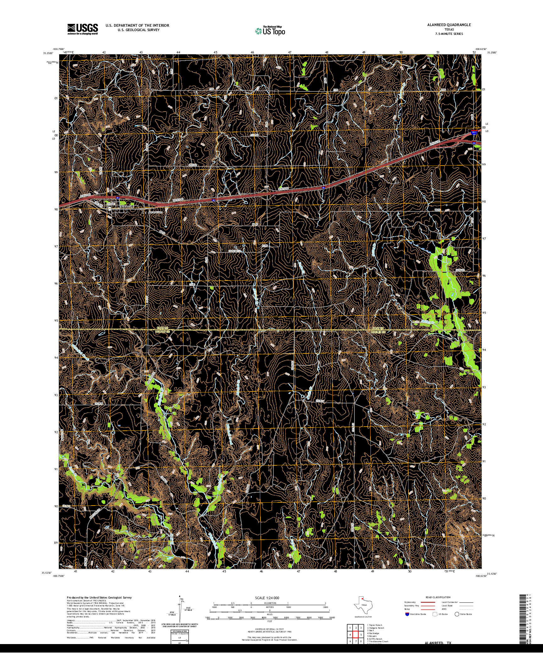 US TOPO 7.5-MINUTE MAP FOR ALANREED, TX