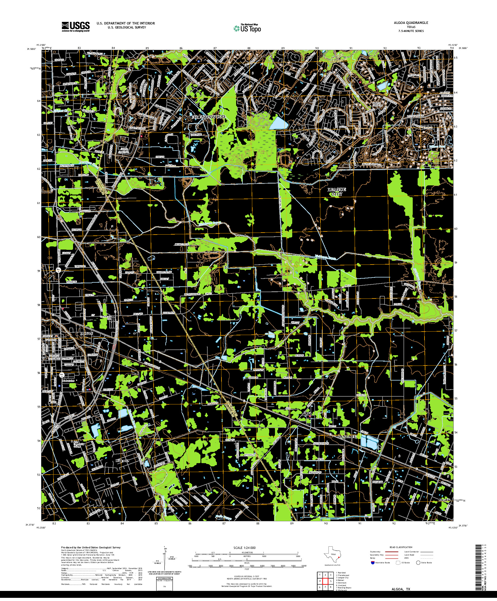 US TOPO 7.5-MINUTE MAP FOR ALGOA, TX